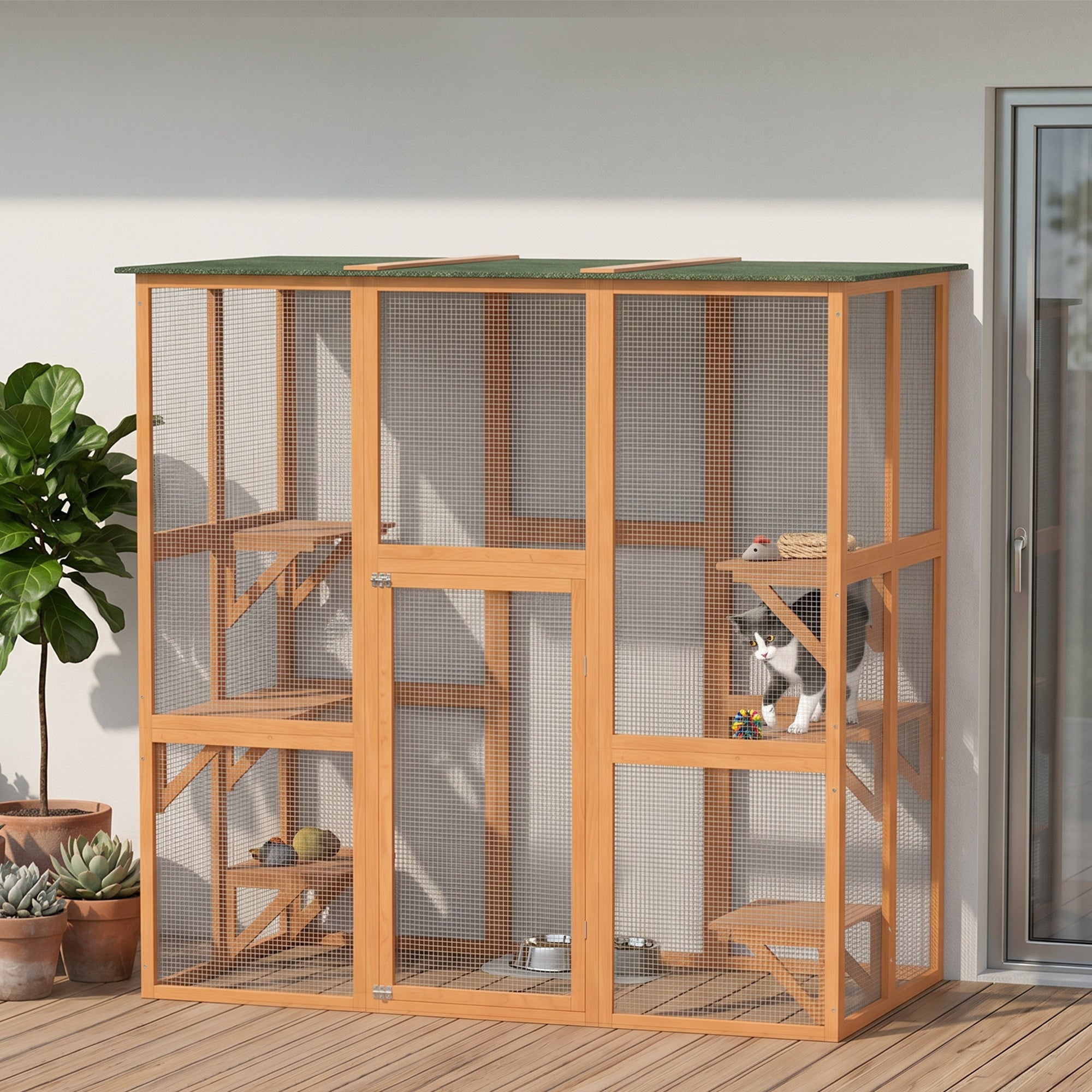 Large Outdoor Wooden Cat Cage - 71" x 39" x 71" Orange-Cats-DECOROLALA