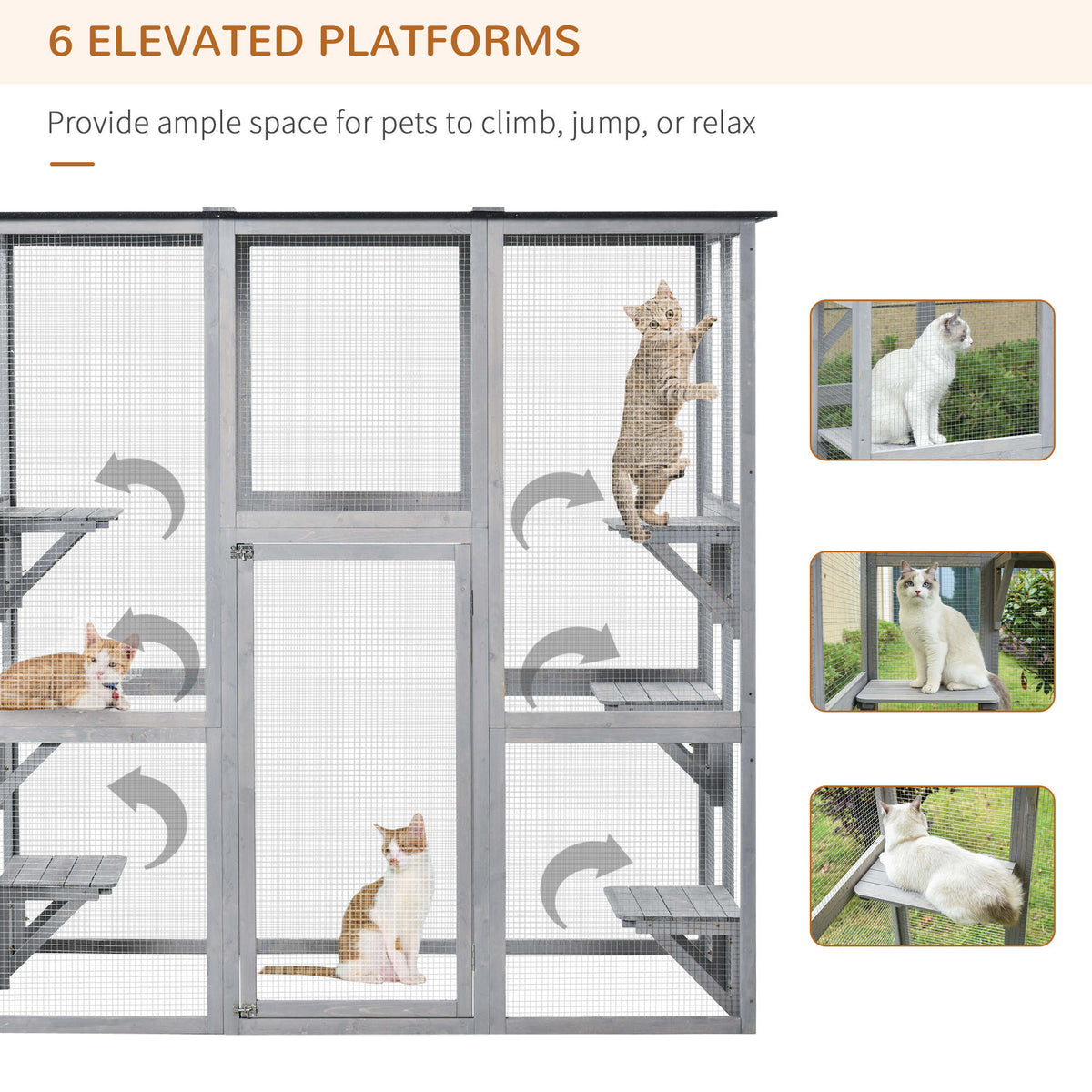Large Outdoor Wooden Catio Enclosure - 71" Grey Asphalt Roof-Cat Supplies-DECOROLALA