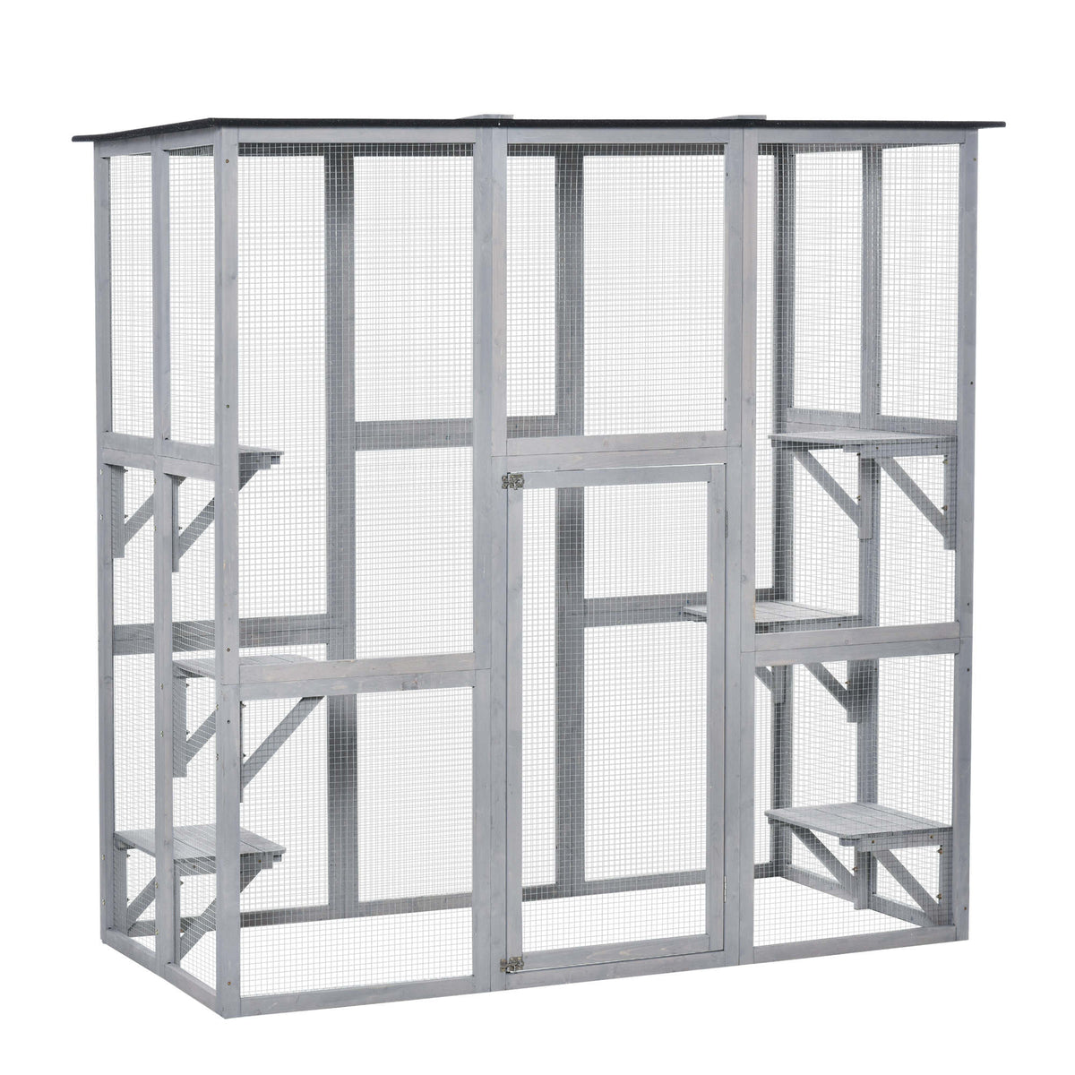 Large Outdoor Wooden Catio Enclosure - 71" Grey Asphalt Roof-Cats-DECOROLALA