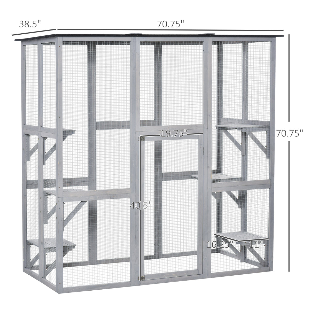 Large Outdoor Wooden Catio Enclosure - 71" Grey Asphalt Roof-Cats-DECOROLALA