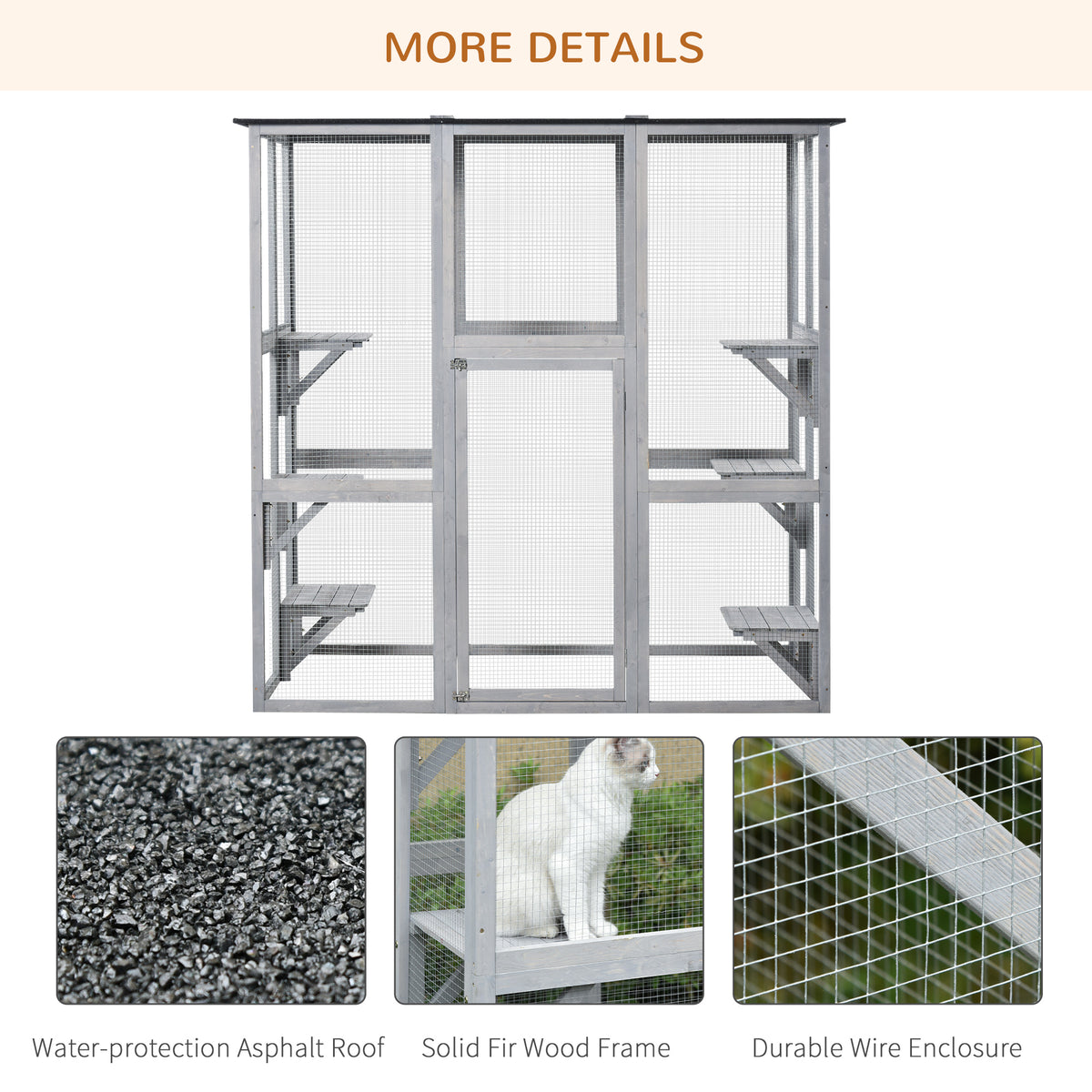 Large Outdoor Wooden Catio Enclosure - 71" Grey Asphalt Roof-Cats-DECOROLALA