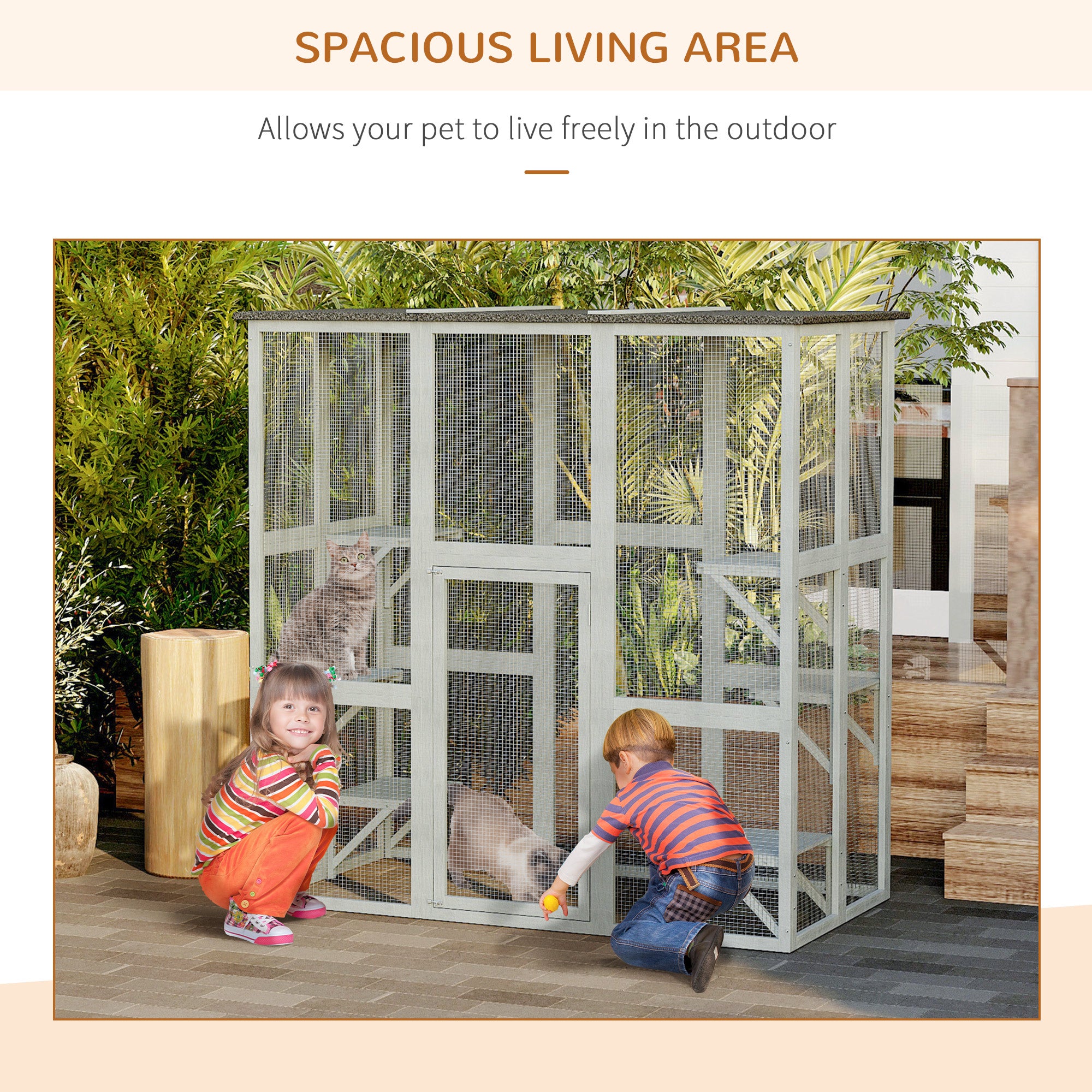 Large Outdoor Wooden Catio - Grey 71" x 39" x 71"-DECOROLALA