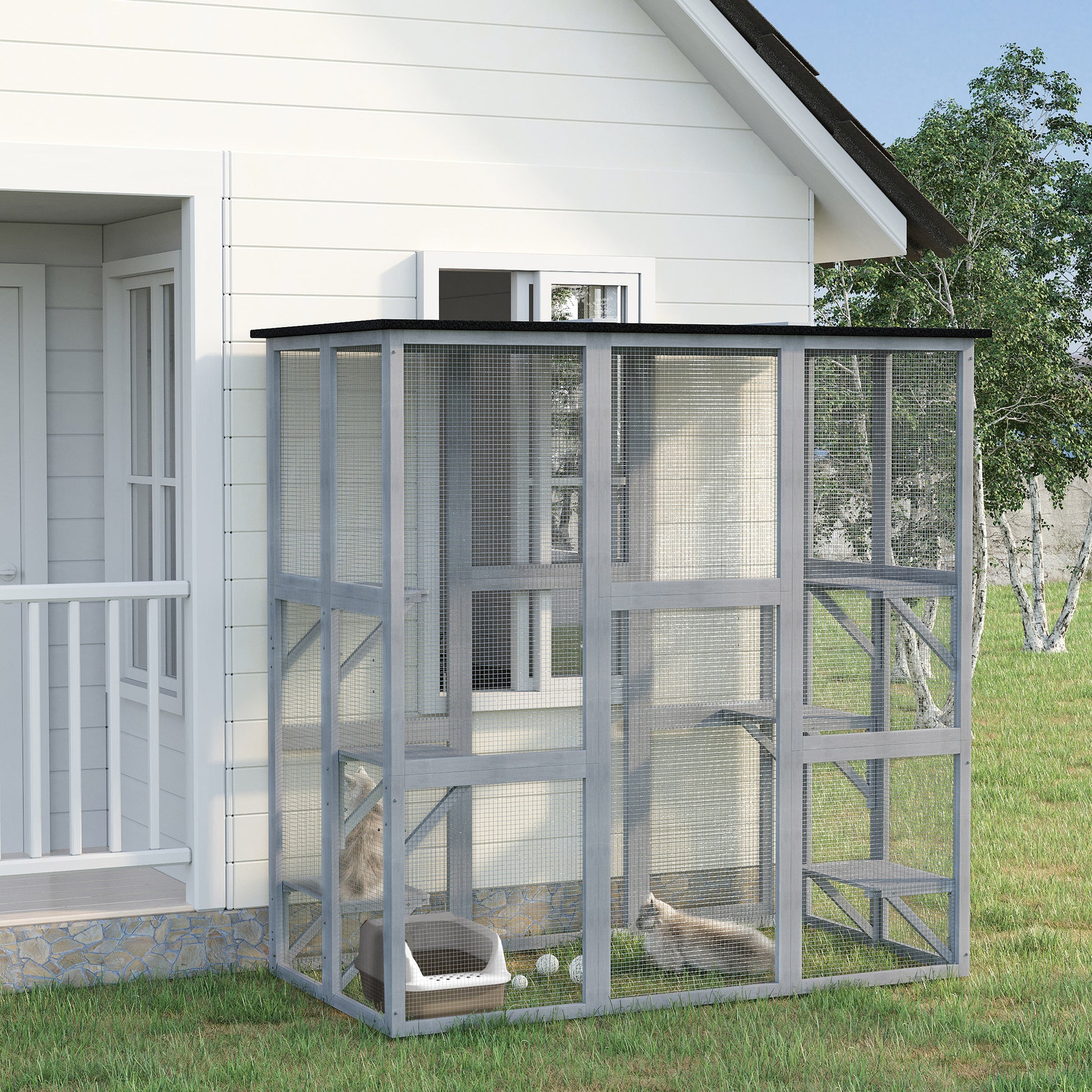 Large Outdoor Wooden Catio - Grey 71" x 39" x 71"-DECOROLALA