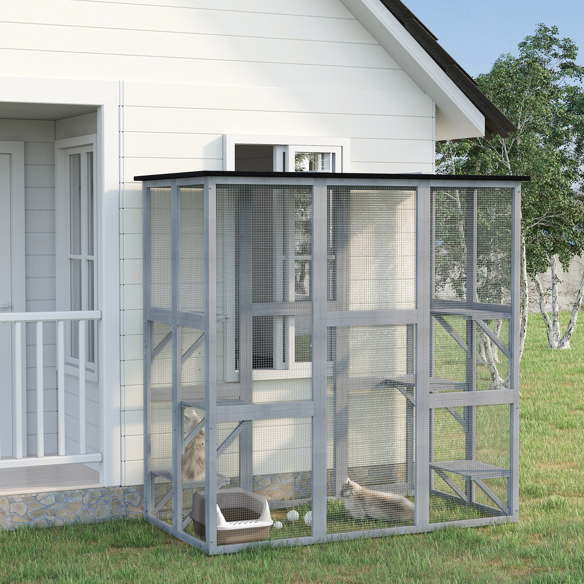 Large Outdoor Wooden Catio - Grey 71" x 39" x 71"-DECOROLALA