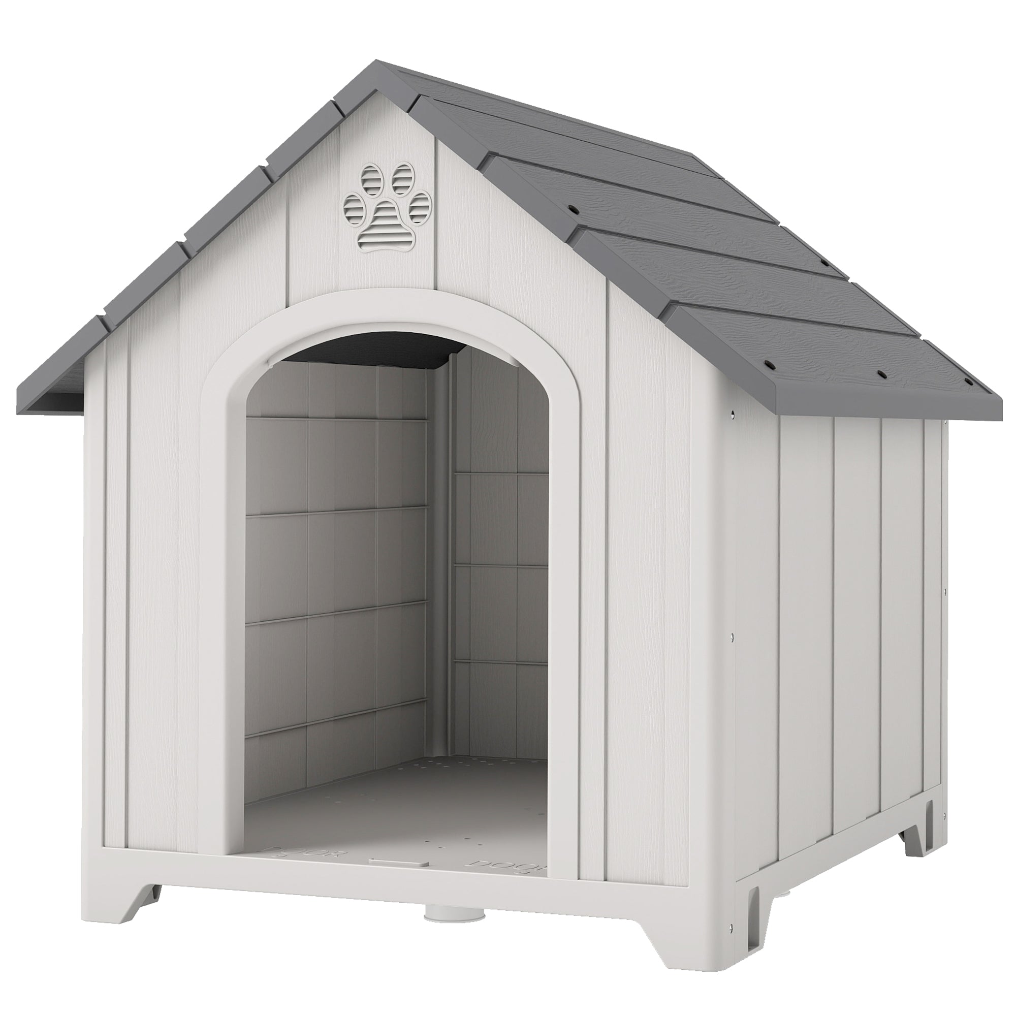 Large Plastic Dog House Outdoor Indoor, Water Resistant Puppy Shelter with Base Support, 34.6" L x 31.1" W x 35" H-Dogs-DECOROLALA