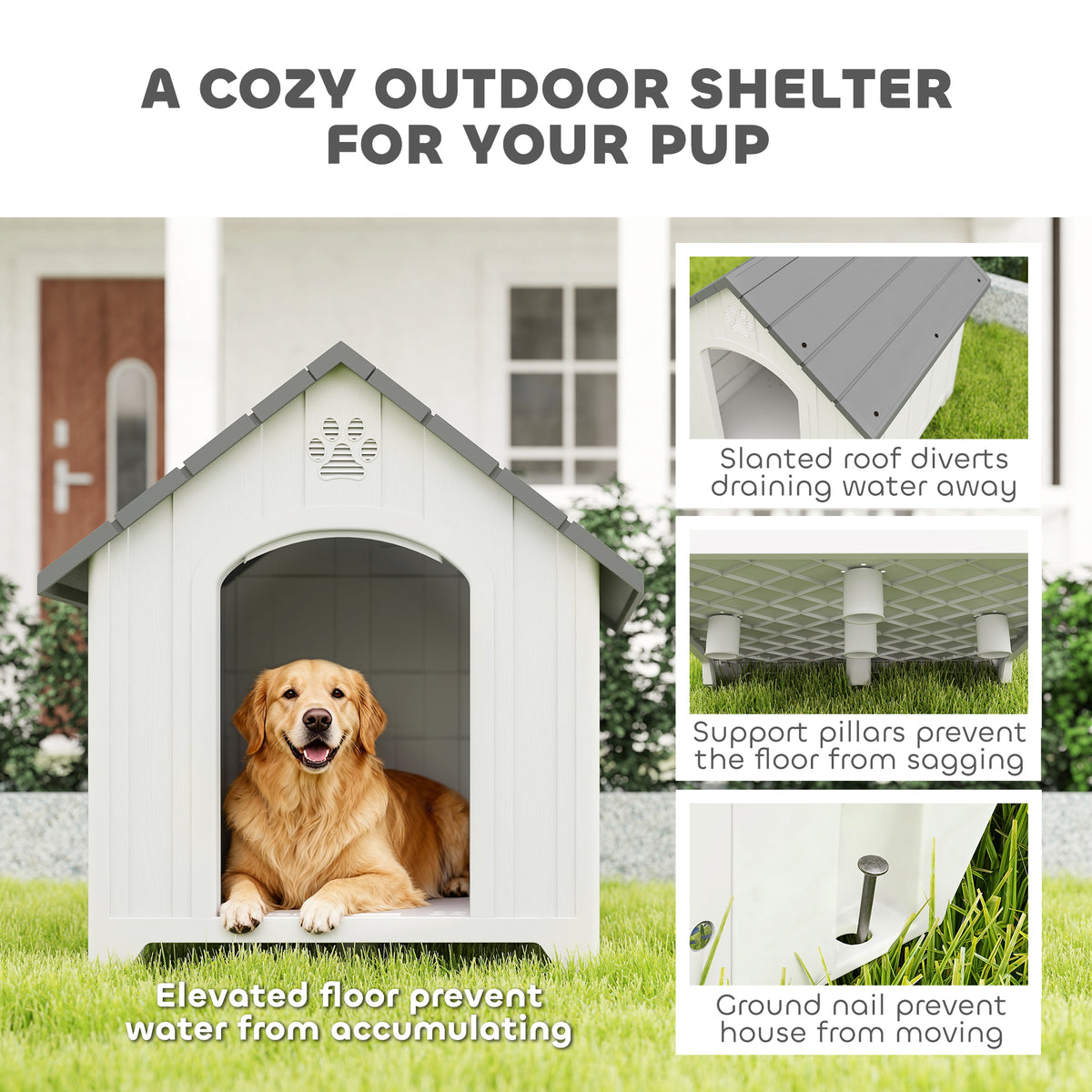 Large Plastic Outdoor Dog House - Gray 35" H Water Resistant-Dogs-DECOROLALA