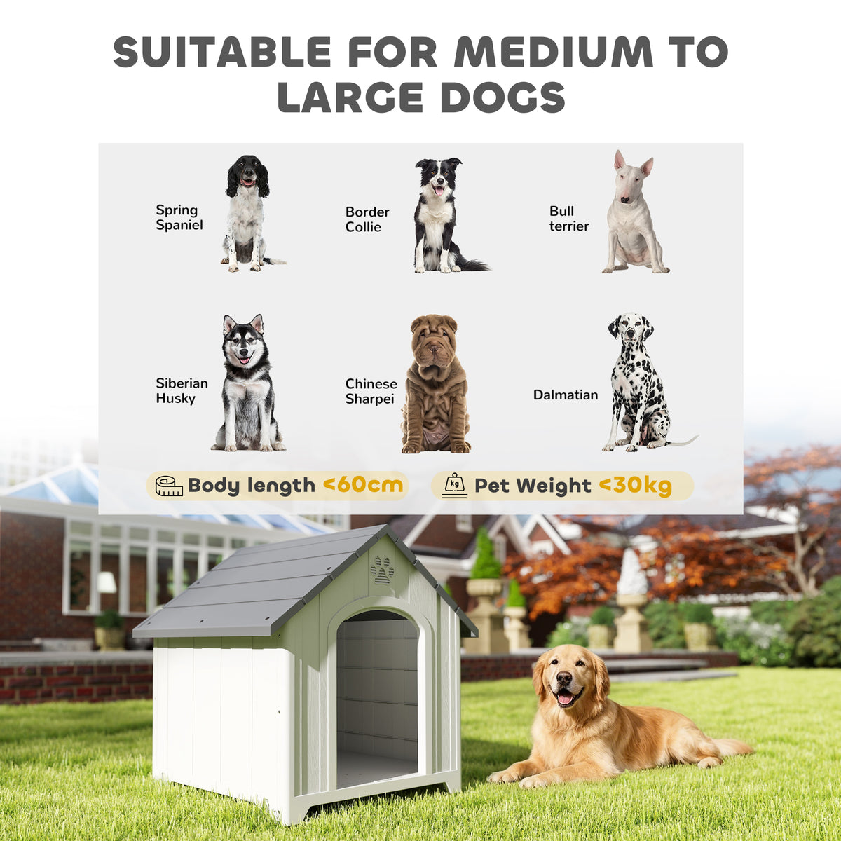 Large Plastic Outdoor Dog House - Gray 35" H Water Resistant-Dogs-DECOROLALA