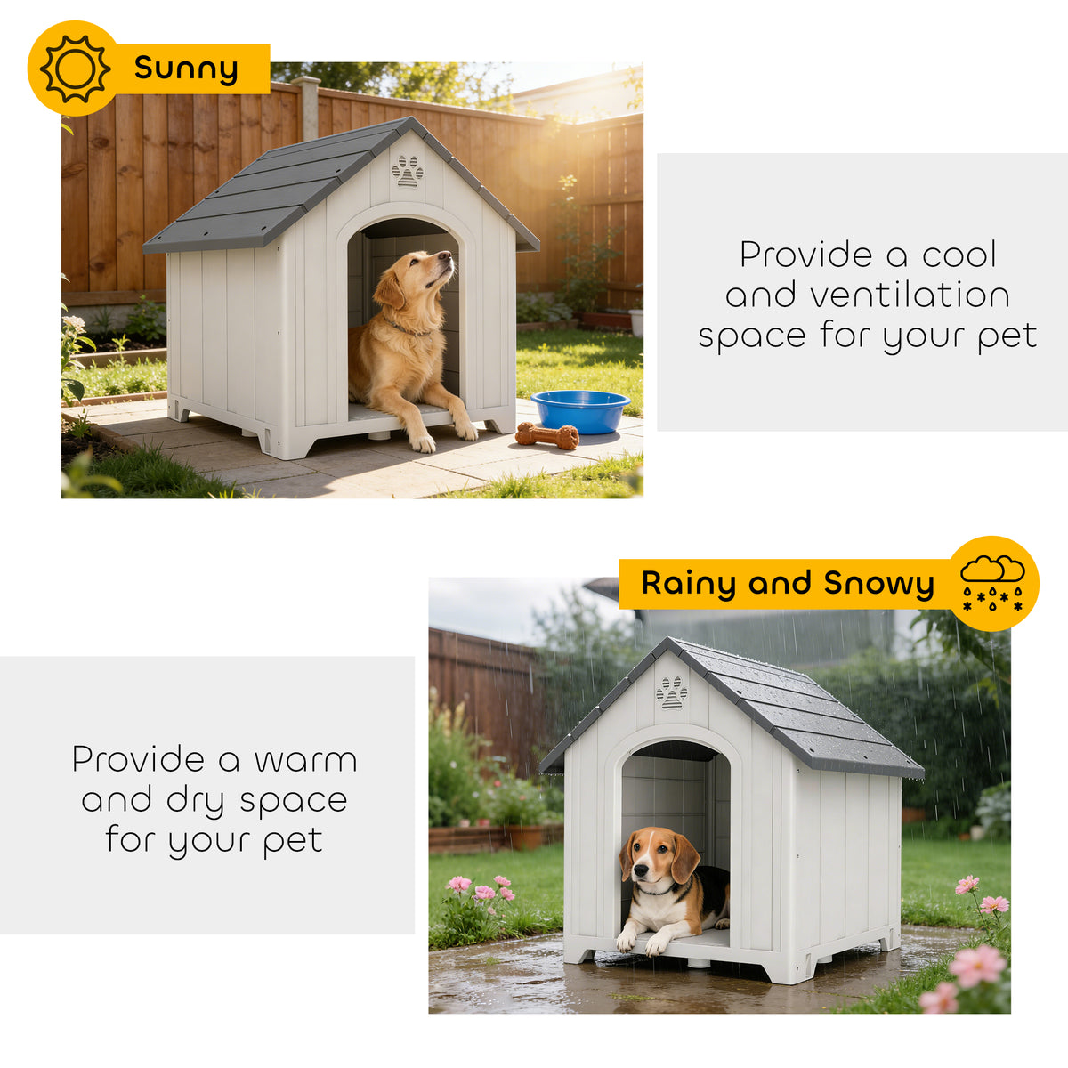 Large Plastic Outdoor Dog House - Gray 35" H Water Resistant-Dogs-DECOROLALA