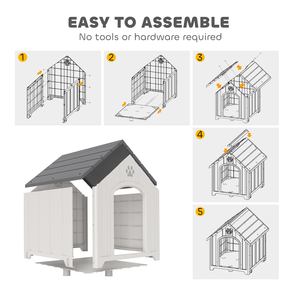 Large Plastic Outdoor Dog House - Gray 35" H Water Resistant-Dogs-DECOROLALA