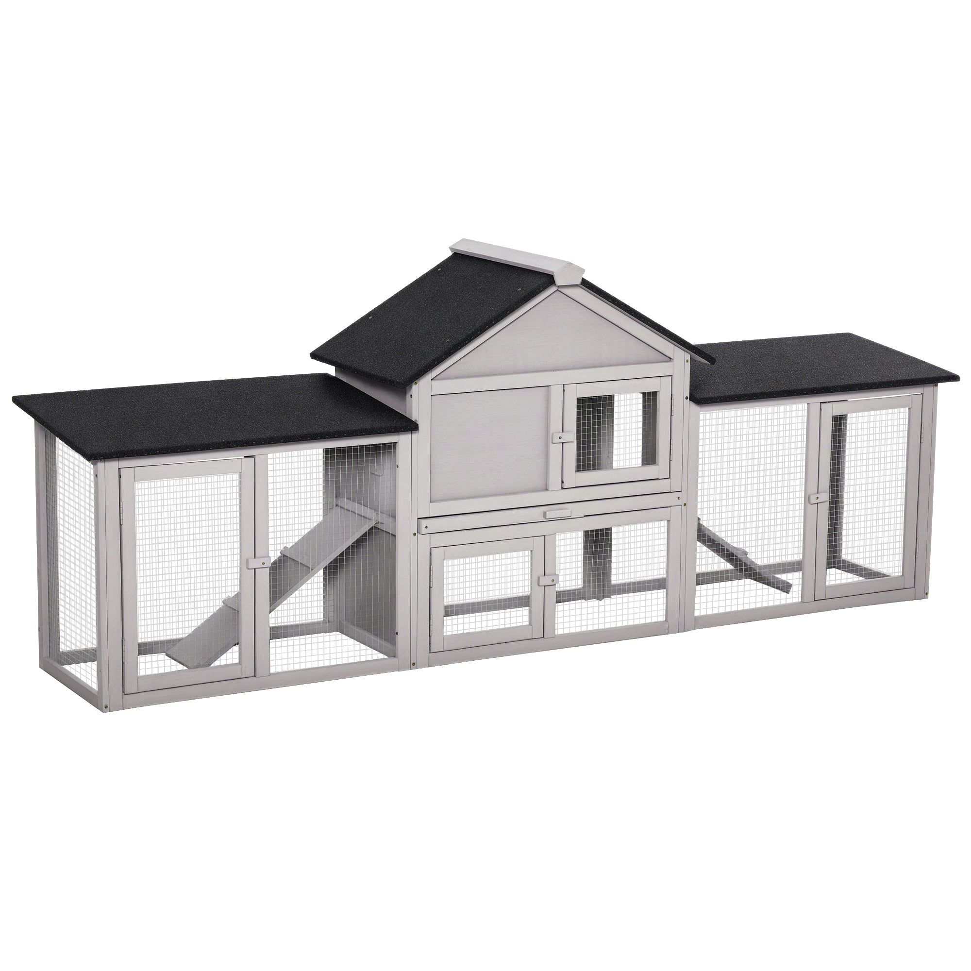 Large Rabbit Hutch Wood Bunny Cage Outdoor Guinea Pig House with Double Runs Slide Out Tray Ramps-Small Animals-DECOROLALA