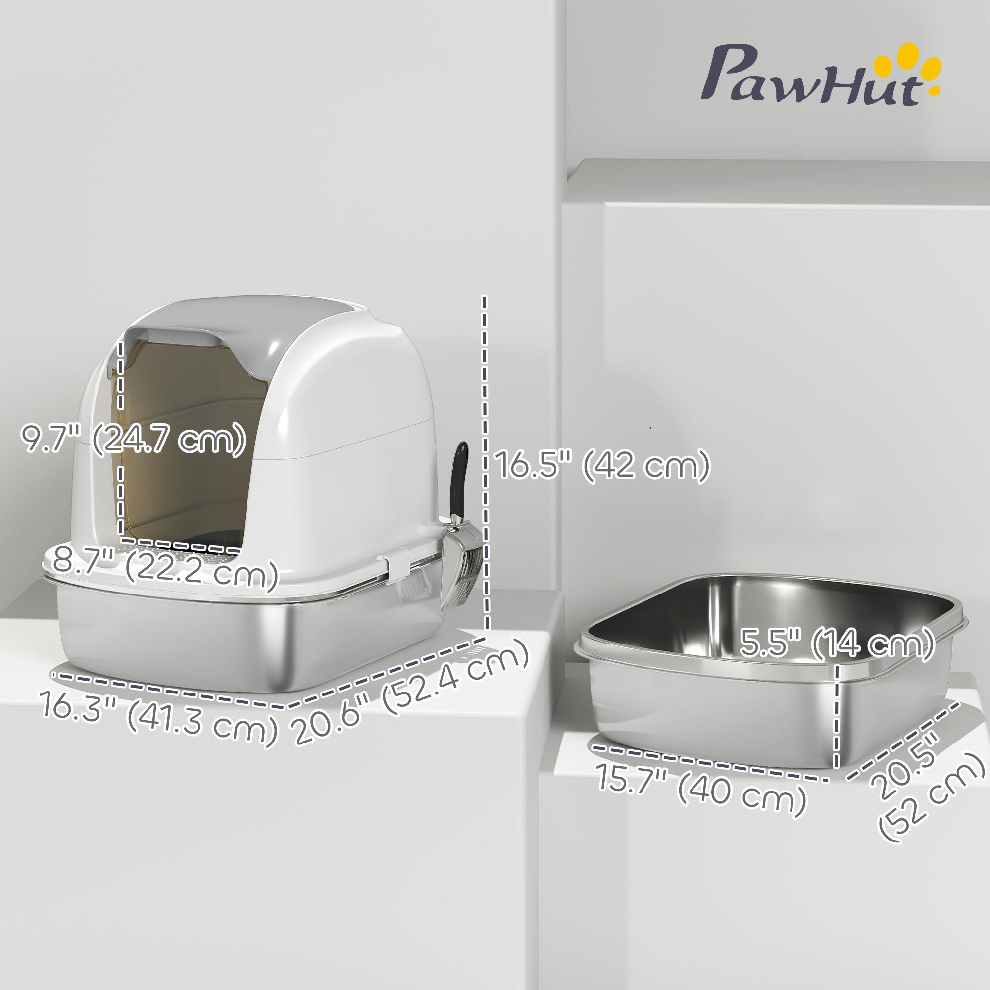 Large Stainless Steel Cat Litter Box with Lid, Enclosed Cat Litter Box with Flip Cover, Scoop-Cats-DECOROLALA