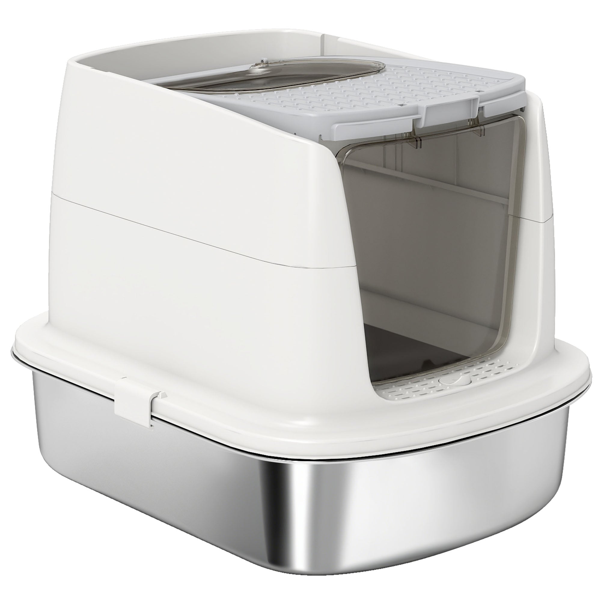 Large Stainless Steel Litter Box, Enclosed Metal Cat Litter Tray with Scoop, Deodoriser Bag, Front-Entry and Top-Exit-Cats-DECOROLALA
