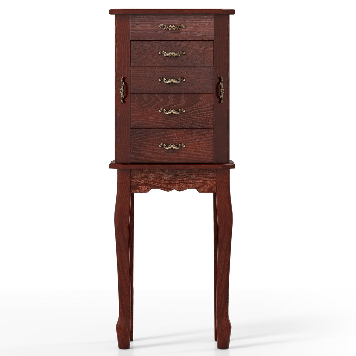 Large Storage Capacity Jewelry Cabinet with 5 Drawers-Walnut-Jewelry Armoires-DECOROLALA