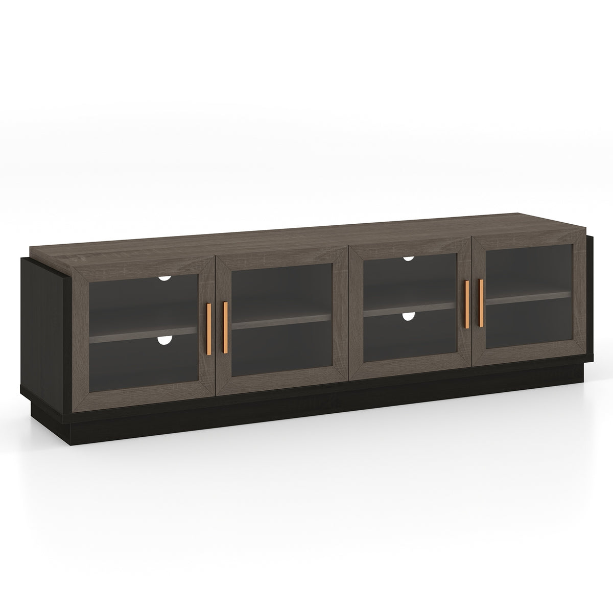Large TV Stand for TVs up to 75 Inch with 4 Tempered Glass Doors for Living Room-Gray-Entertainment Centers & TV Stands-DECOROLALA