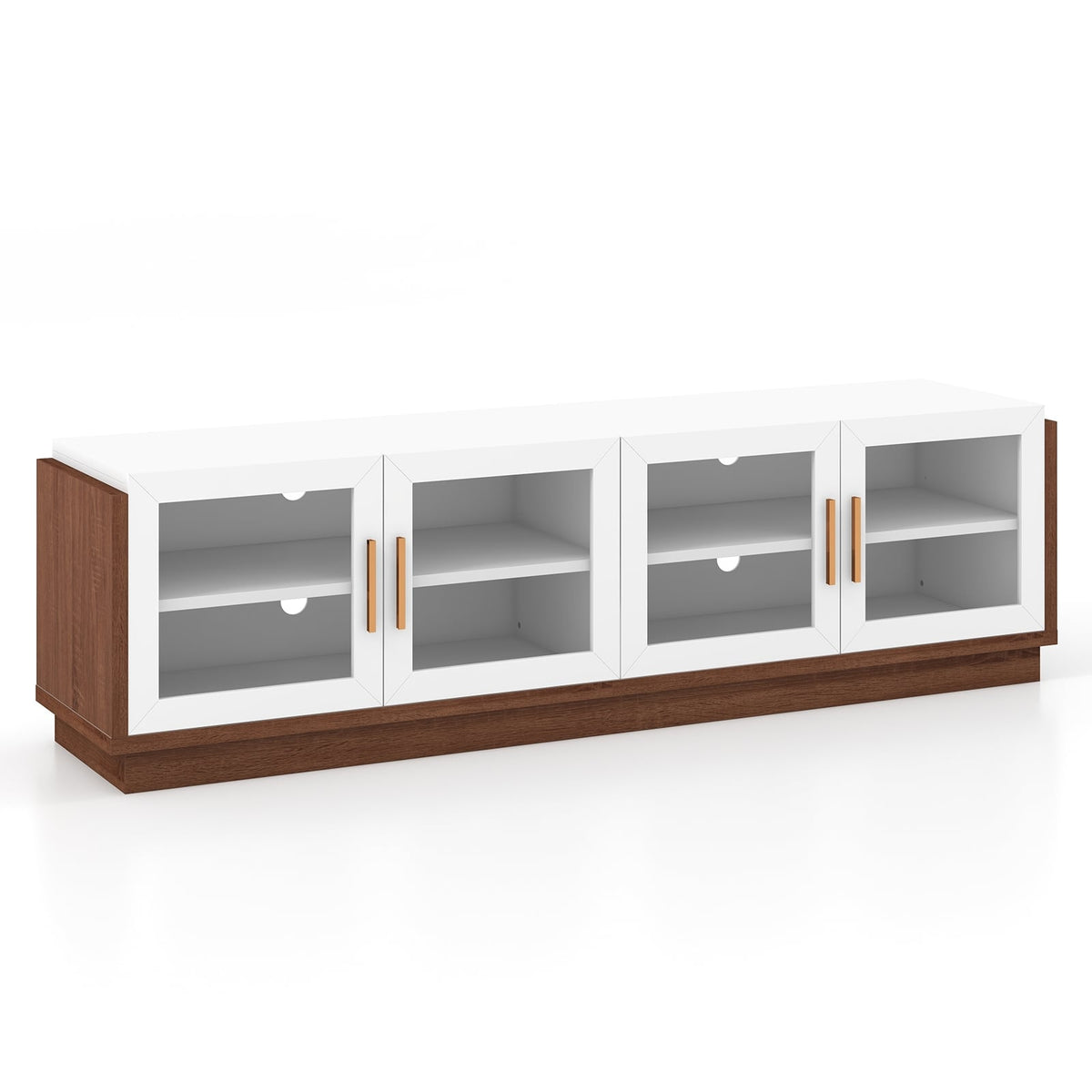 Large TV Stand for TVs up to 75 Inch with 4 Tempered Glass Doors for Living Room-White-Entertainment Centers & TV Stands-DECOROLALA