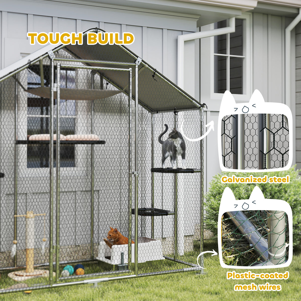 Large Walk-in Catio Outdoor Cat Enclosure - 79" W Silver-Cats-DECOROLALA