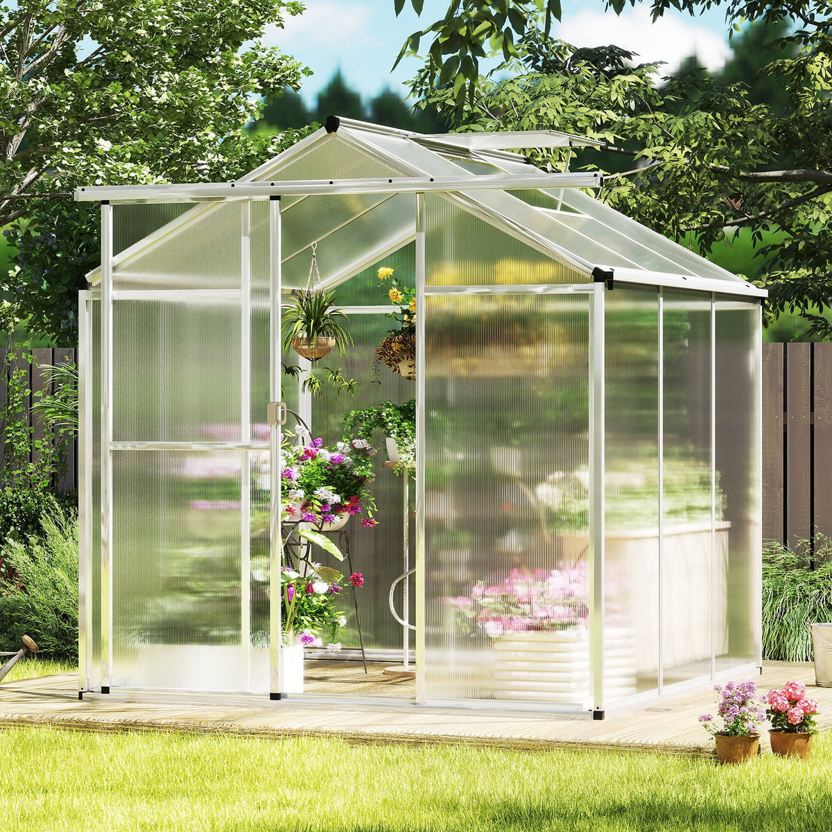 Large Walk-in Green House with Rain Gutters and Polycarbonate Panels-6 FT-Greenhouses-DECOROLALA
