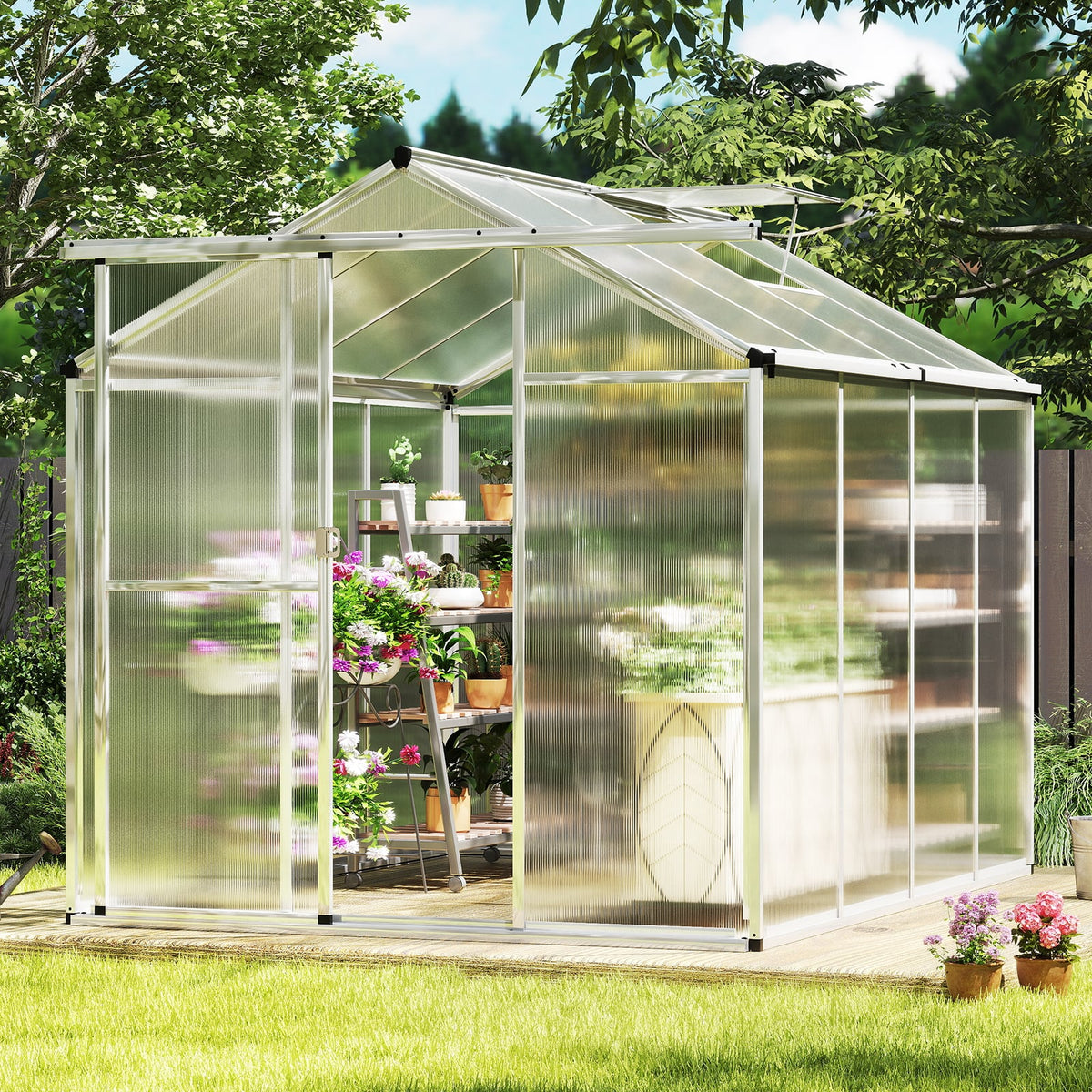 Large Walk-in Green House with Rain Gutters and Polycarbonate Panels-8 FT-Greenhouses-DECOROLALA