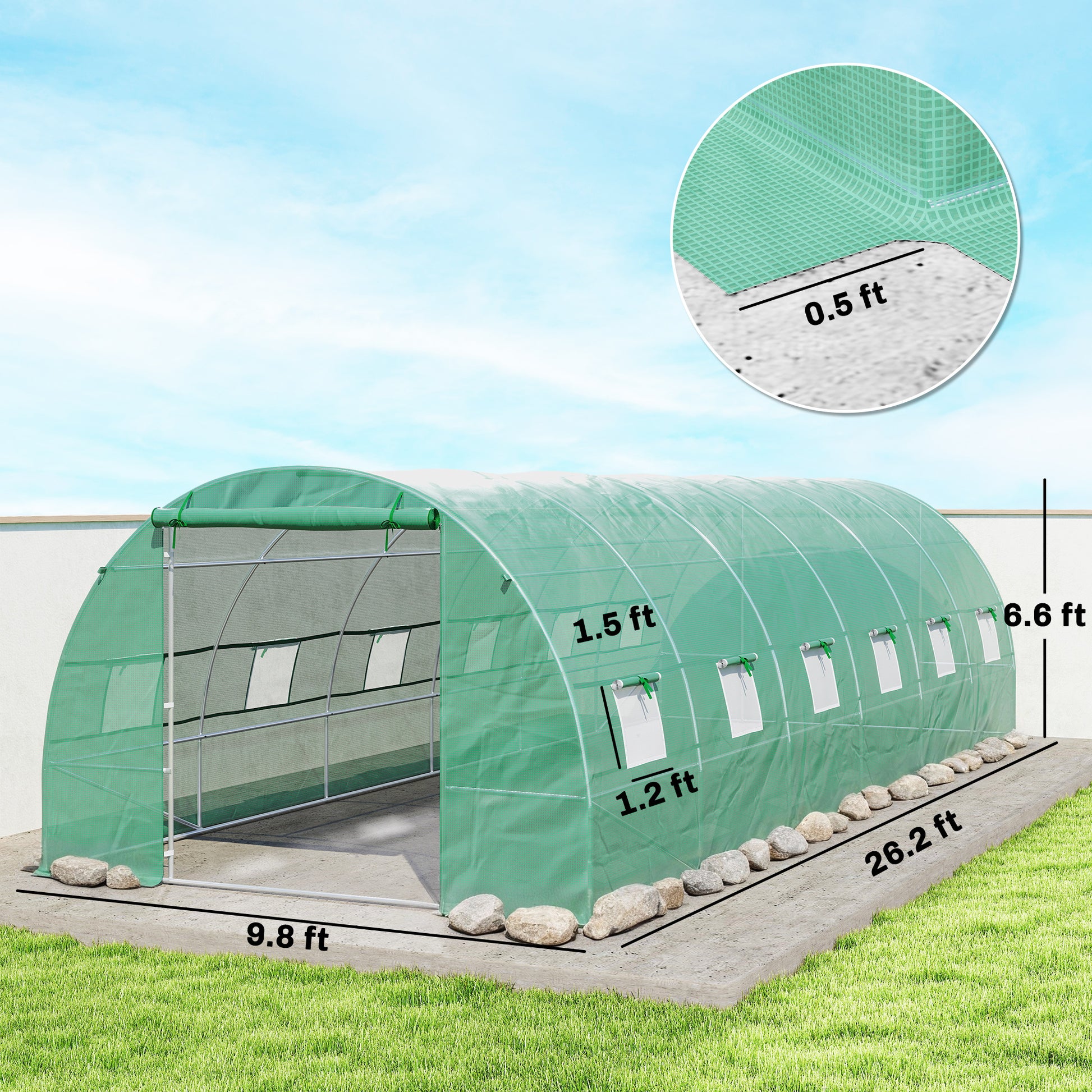 Large Walk-in Tunnel Greenhouse 26' x 10' x 6.7' Dark Green-DECOROLALA