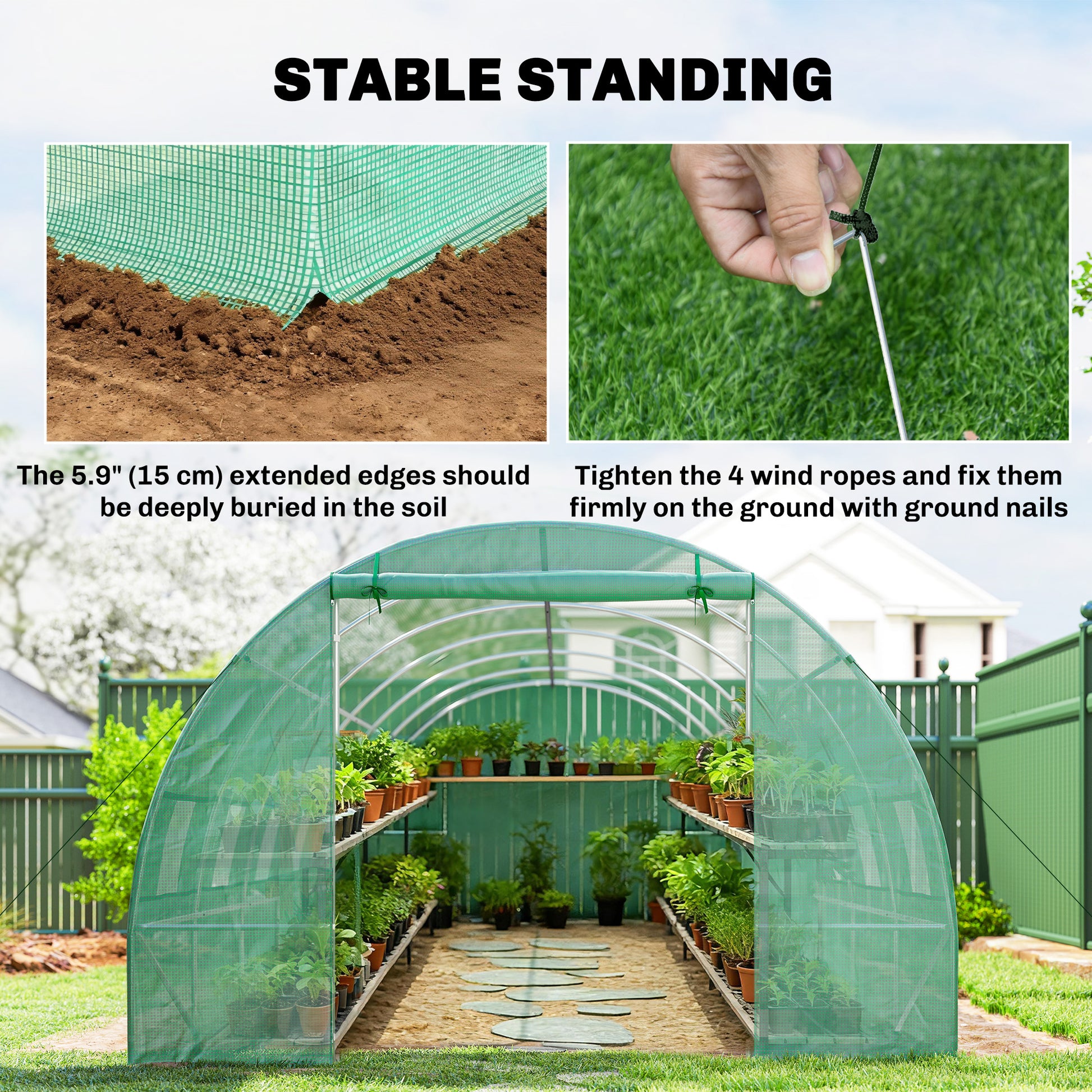 Large Walk-in Tunnel Greenhouse 26' x 10' x 6.7' Dark Green-DECOROLALA