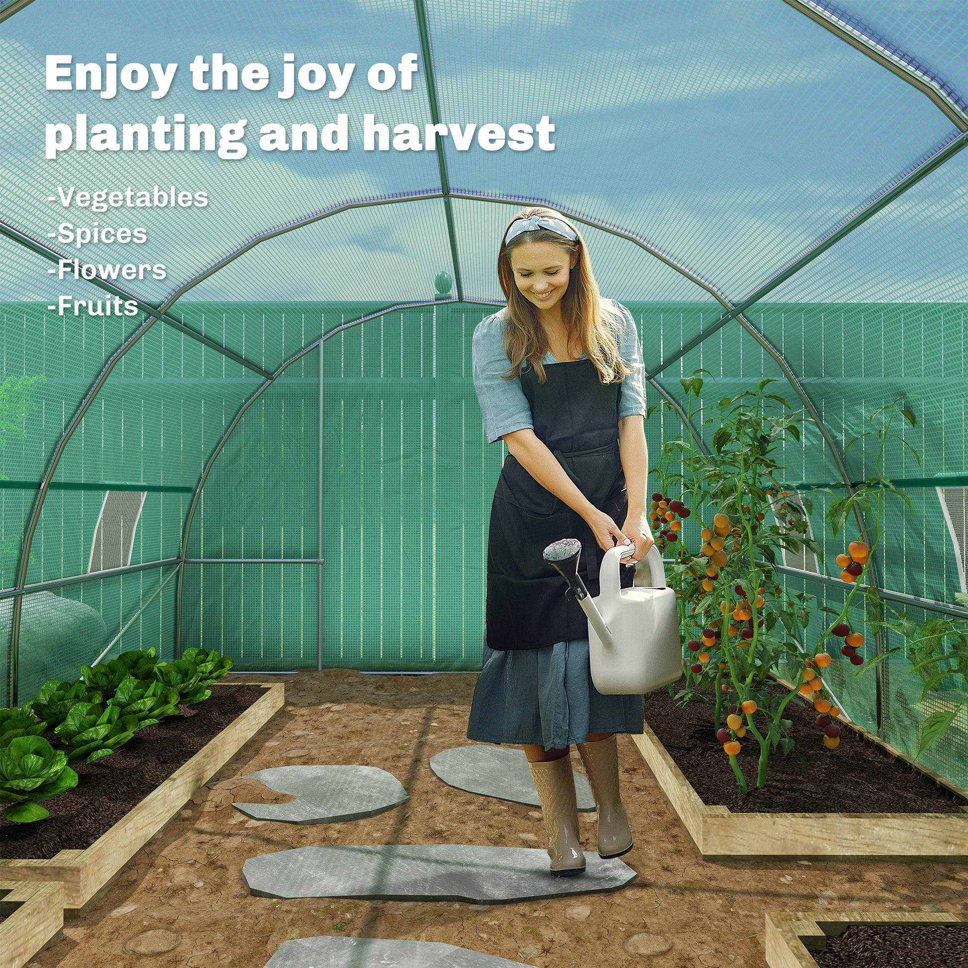 Large Walk-in Tunnel Greenhouse 26' x 10' x 6.7' Dark Green-DECOROLALA