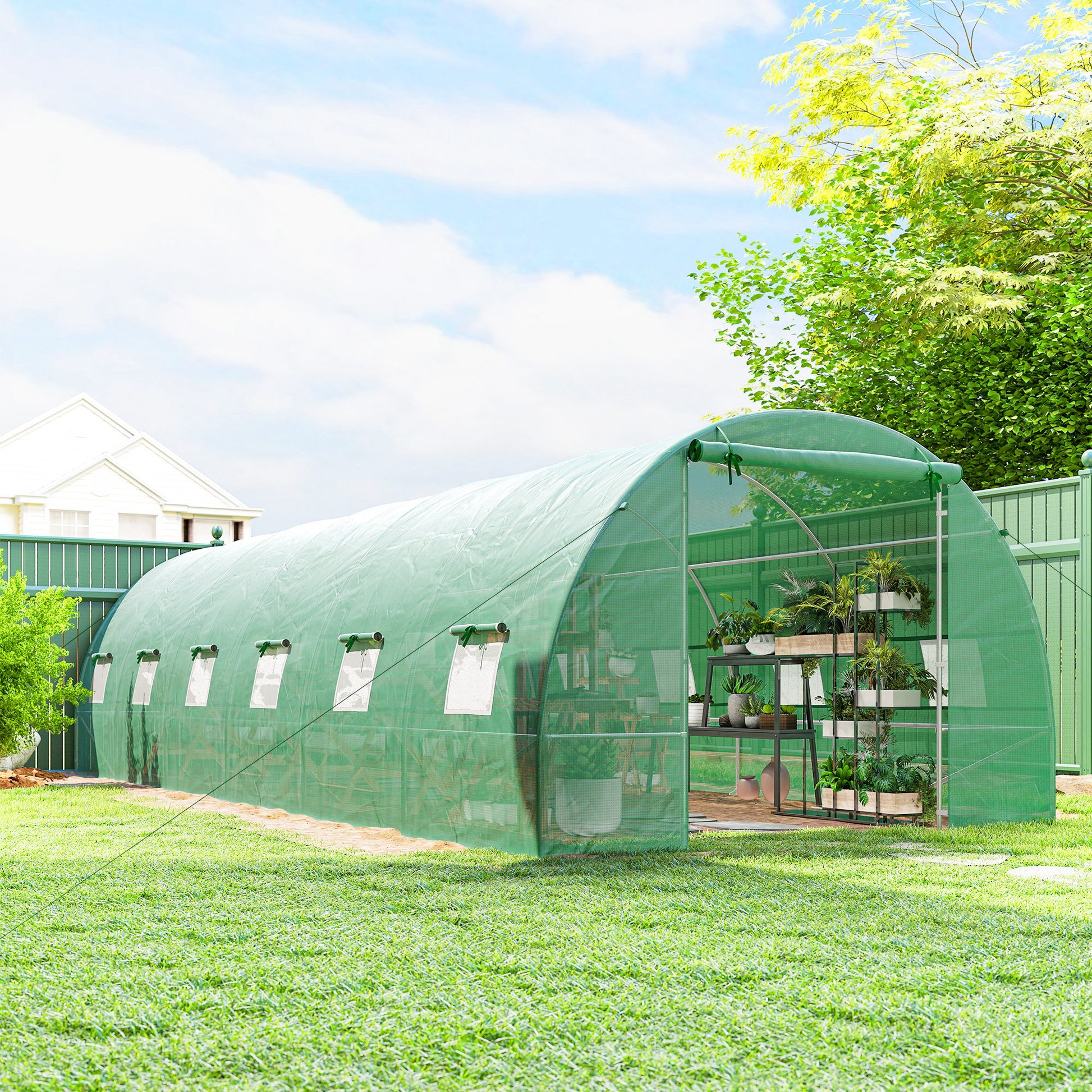 Large Walk-in Tunnel Greenhouse 26' x 10' x 6.7' Dark Green-DECOROLALA