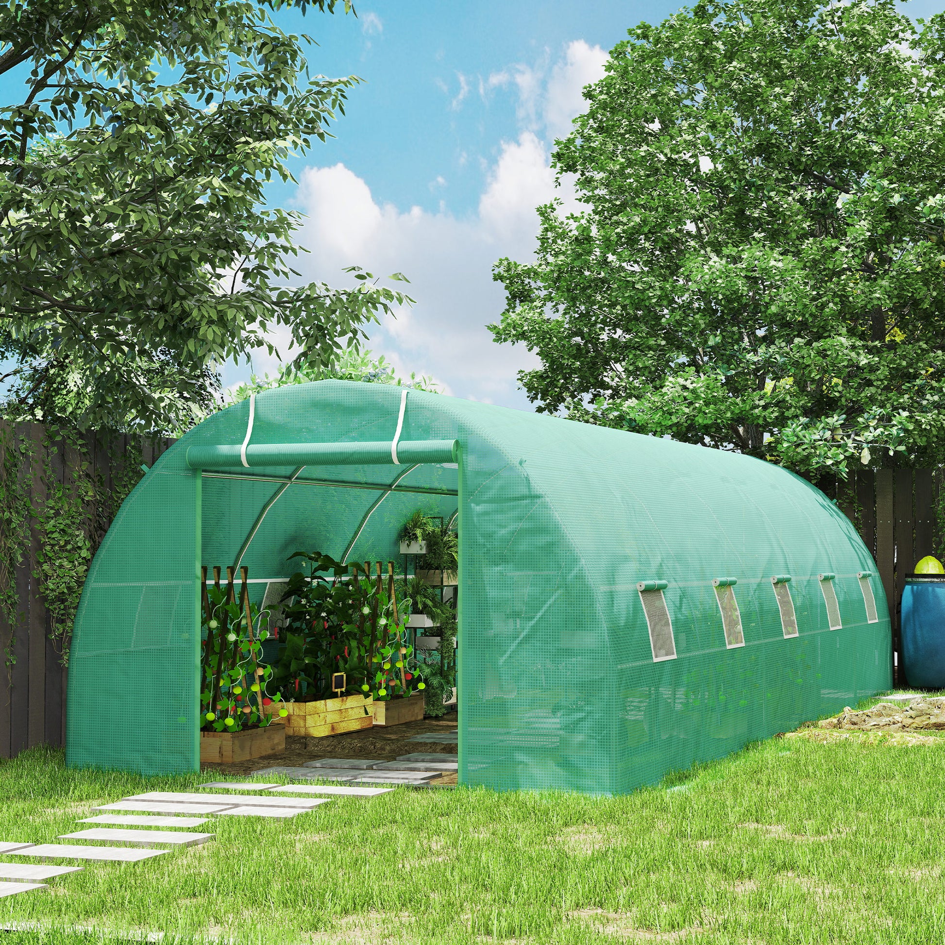 Large Walk-in Tunnel Greenhouse 26' x 10' x 6.7' Dark Green-DECOROLALA