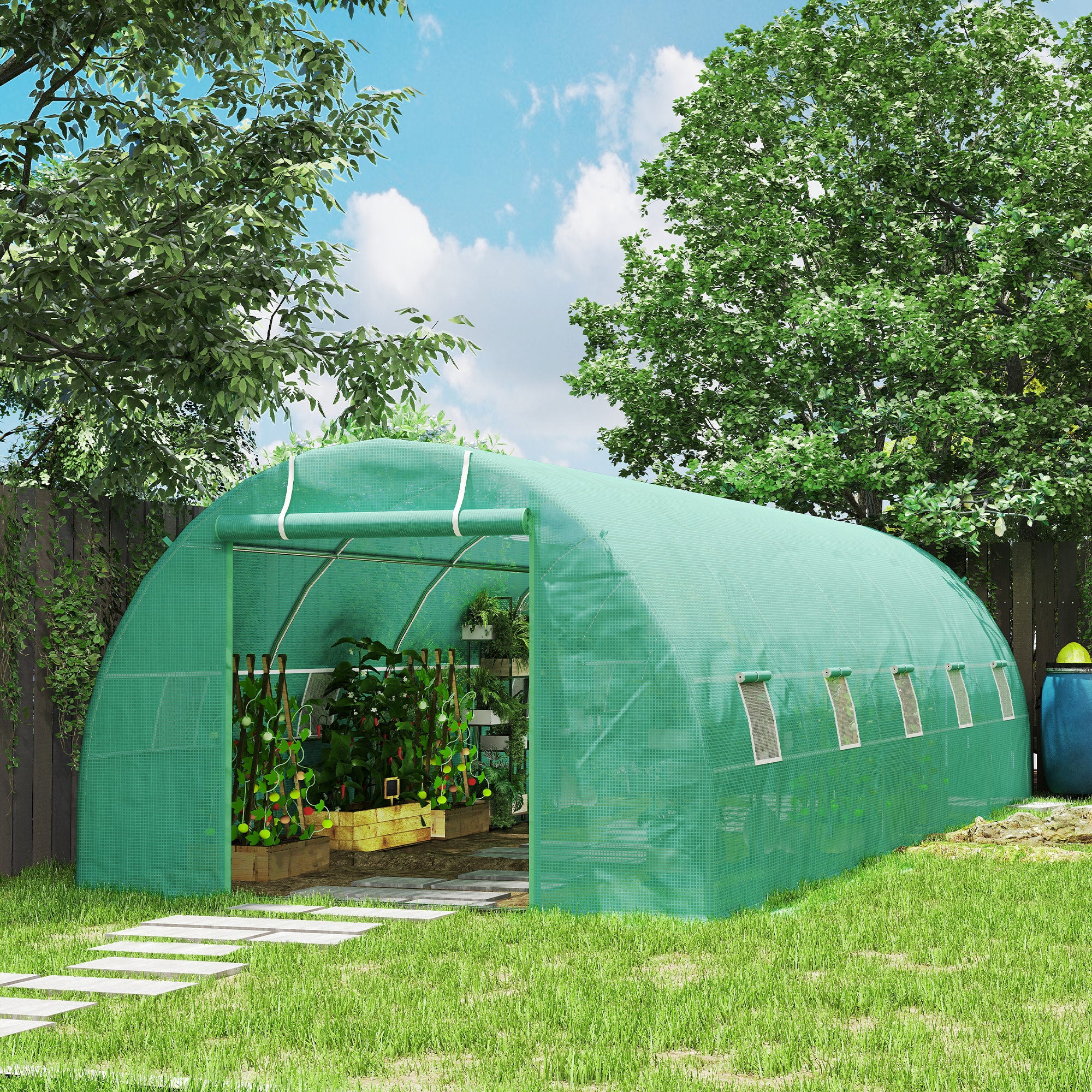 Large Walk-in Tunnel Greenhouse 26' x 10' x 6.7' Dark Green-DECOROLALA