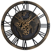 Large Wall Clock 27" Gear Clock with World Map-Brown-Wall Decor-DECOROLALA