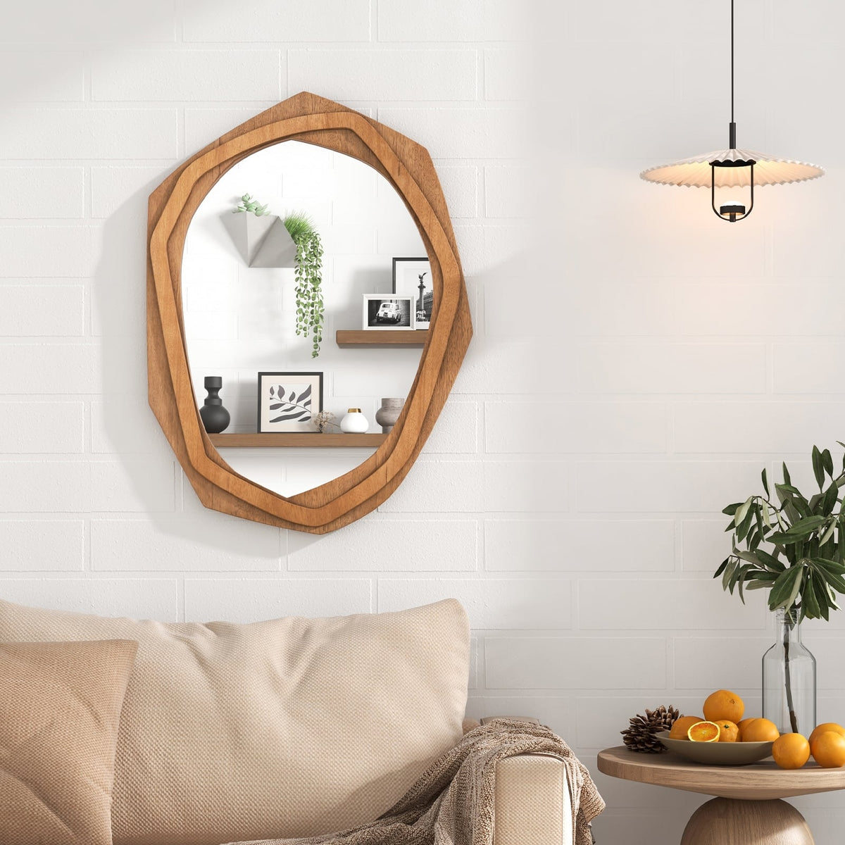 Large Water Proof Irregular Framed Decoration Wall Mirror with Expansion Screws-Natural-Wall Mirrors-DECOROLALA