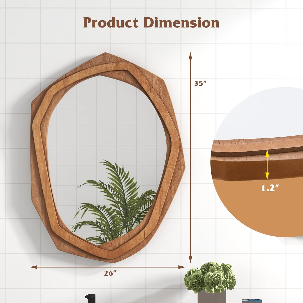 Large Water Proof Irregular Framed Decoration Wall Mirror with Expansion Screws-Natural-Wall Mirrors-DECOROLALA
