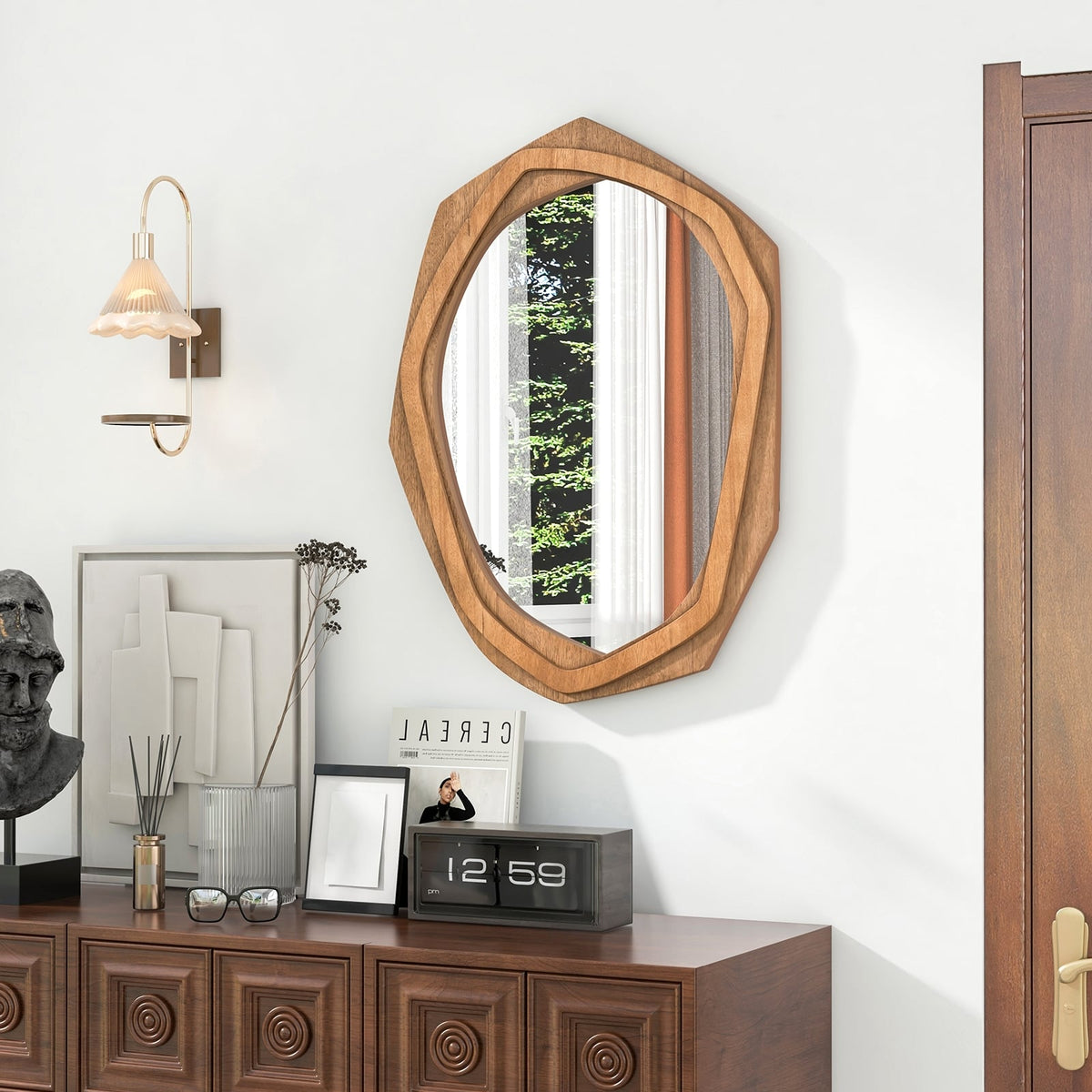 Large Water Proof Irregular Framed Decoration Wall Mirror with Expansion Screws-Natural-Wall Mirrors-DECOROLALA