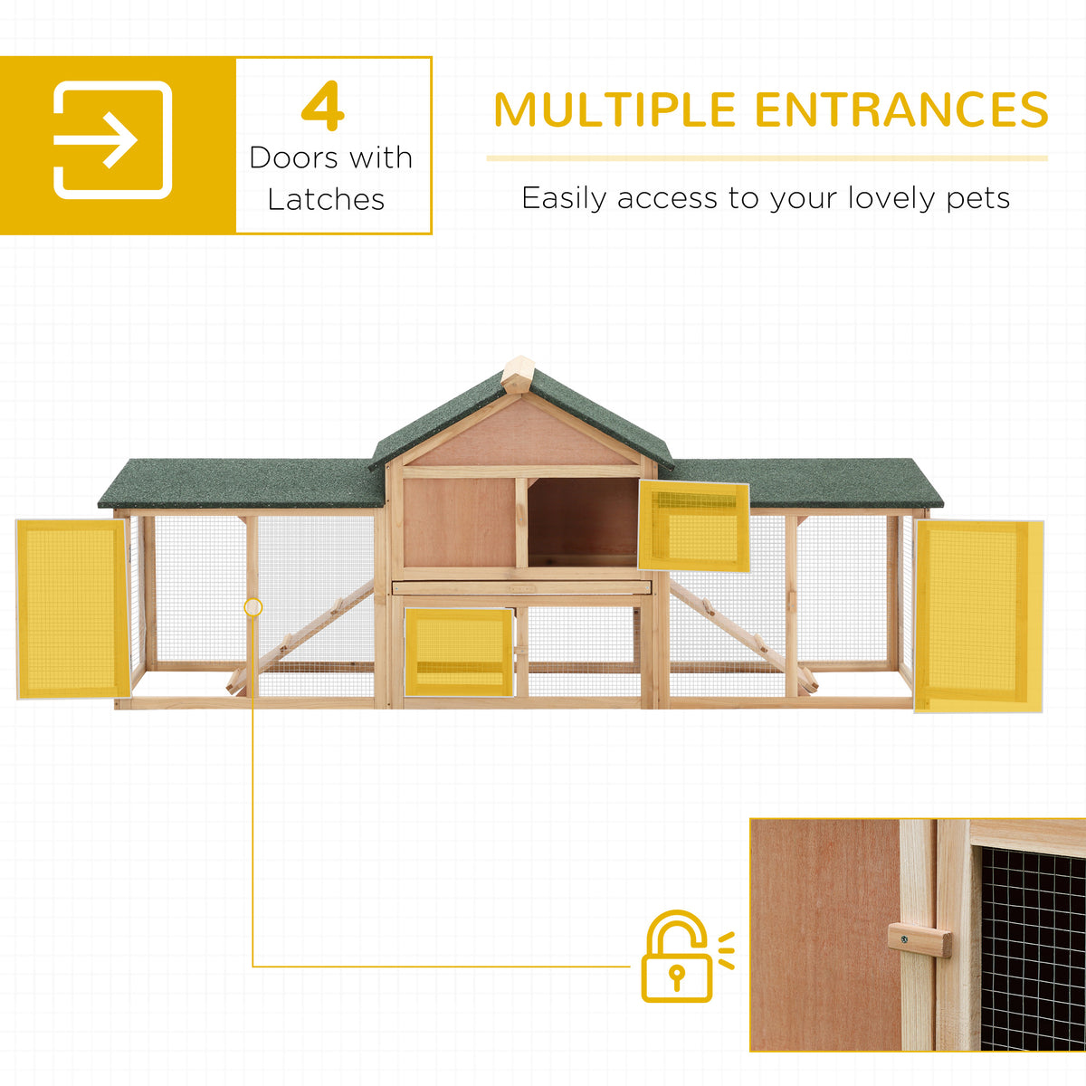 Large Wood Rabbit Hutch with Double Runs - 83" Natural Fir-Small Animals-DECOROLALA