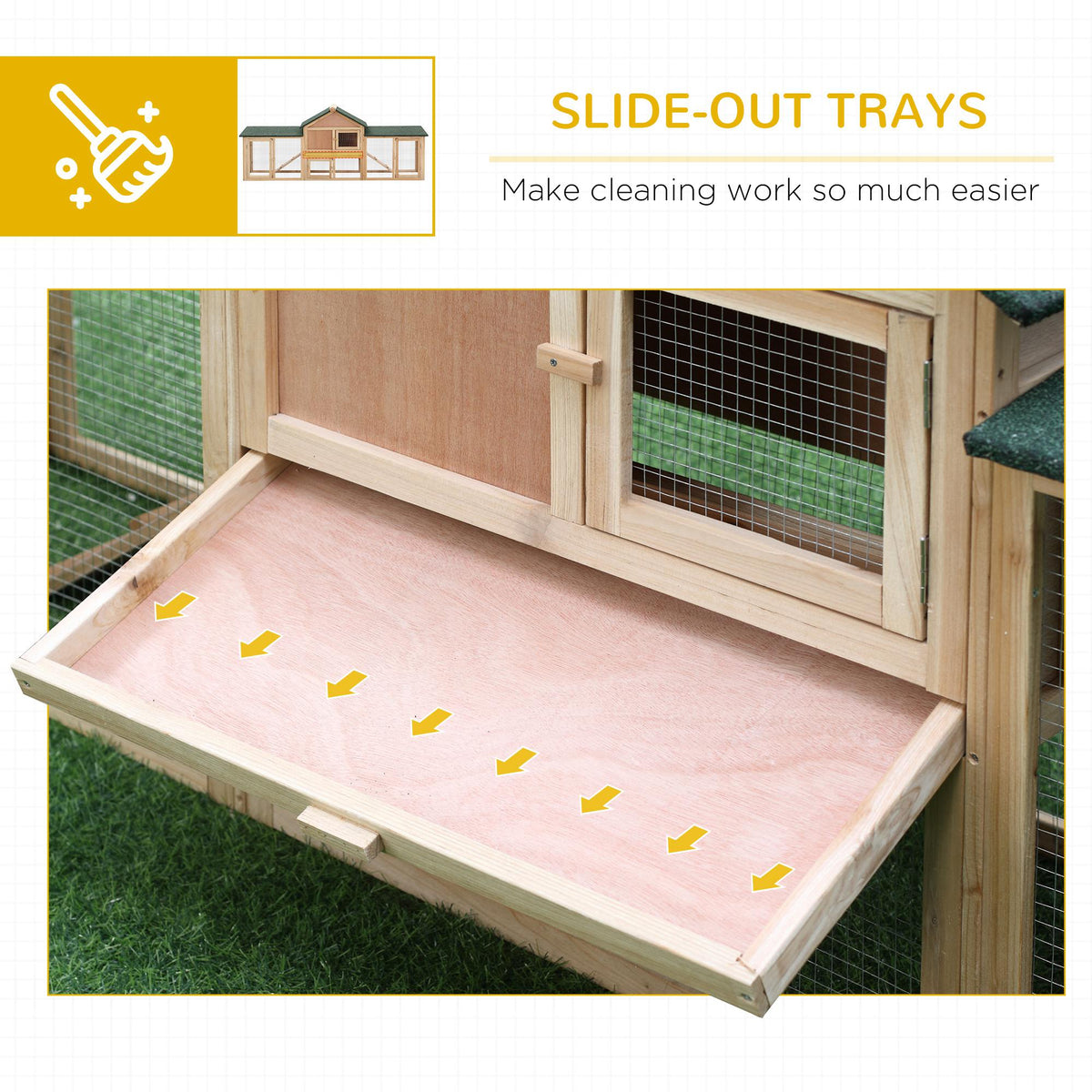 Large Wood Rabbit Hutch with Double Runs - 83" Natural Fir-Small Animals-DECOROLALA