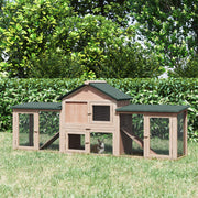 Large Wood Rabbit Hutch with Double Runs - 83" Natural Fir-Small Animals-DECOROLALA