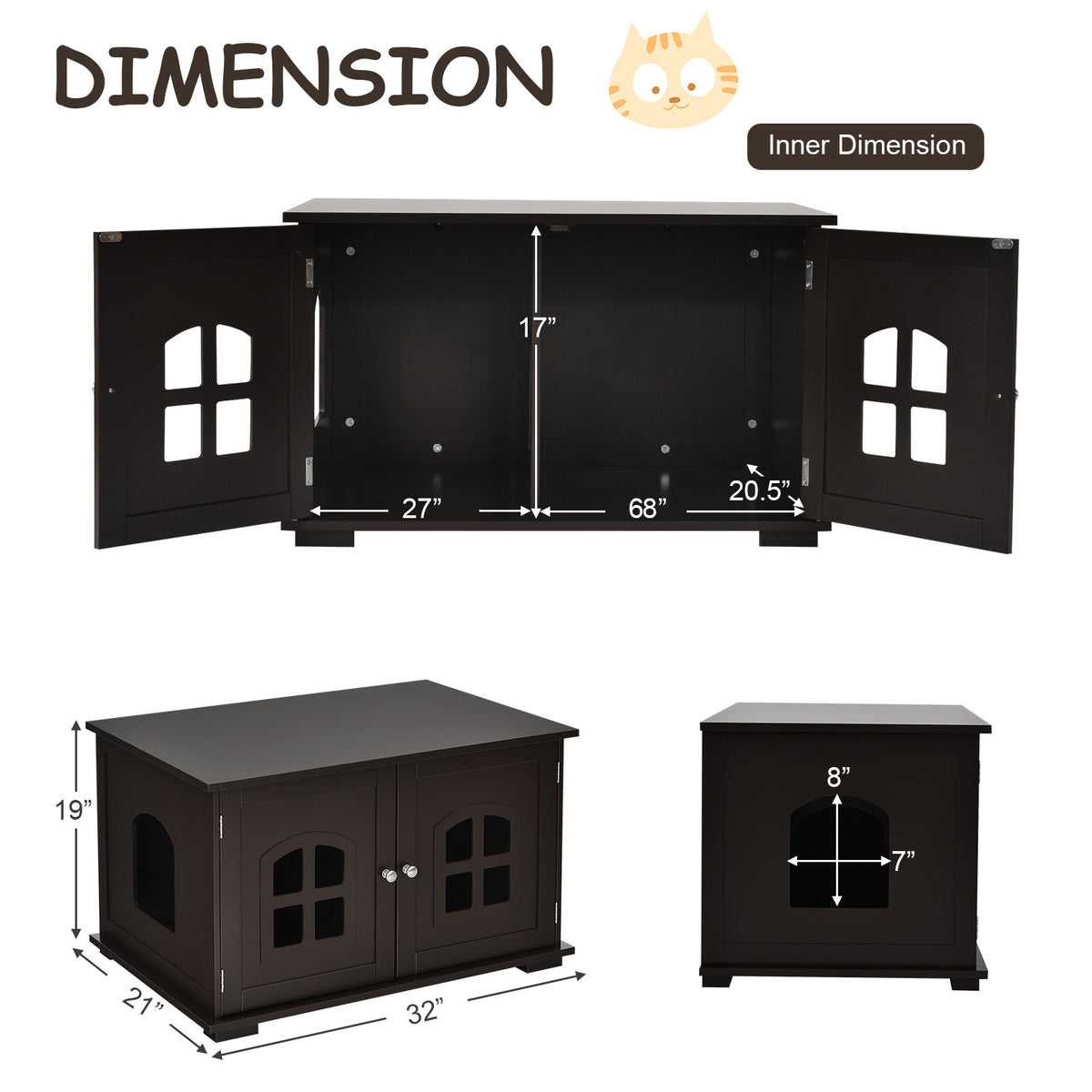 Large Wooden Cat Litter Box Enclosure Hidden Cat Washroom with Divider-Brown-Cat Houses-DECOROLALA