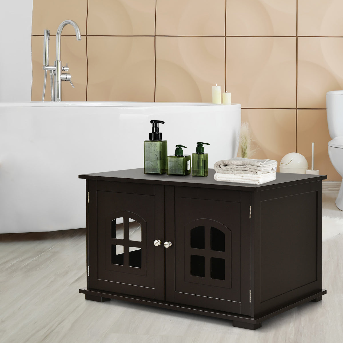 Large Wooden Cat Litter Box Enclosure Hidden Cat Washroom with Divider-Brown-Cat Houses-DECOROLALA