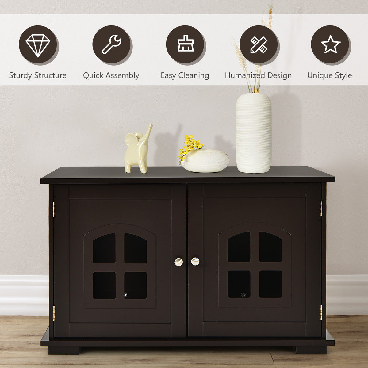 Large Wooden Cat Litter Box Enclosure Hidden Cat Washroom with Divider-Brown-Cat Houses-DECOROLALA