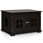 Large Wooden Cat Litter Box Enclosure Hidden Cat Washroom with Divider-Brown-Cat Houses-DECOROLALA