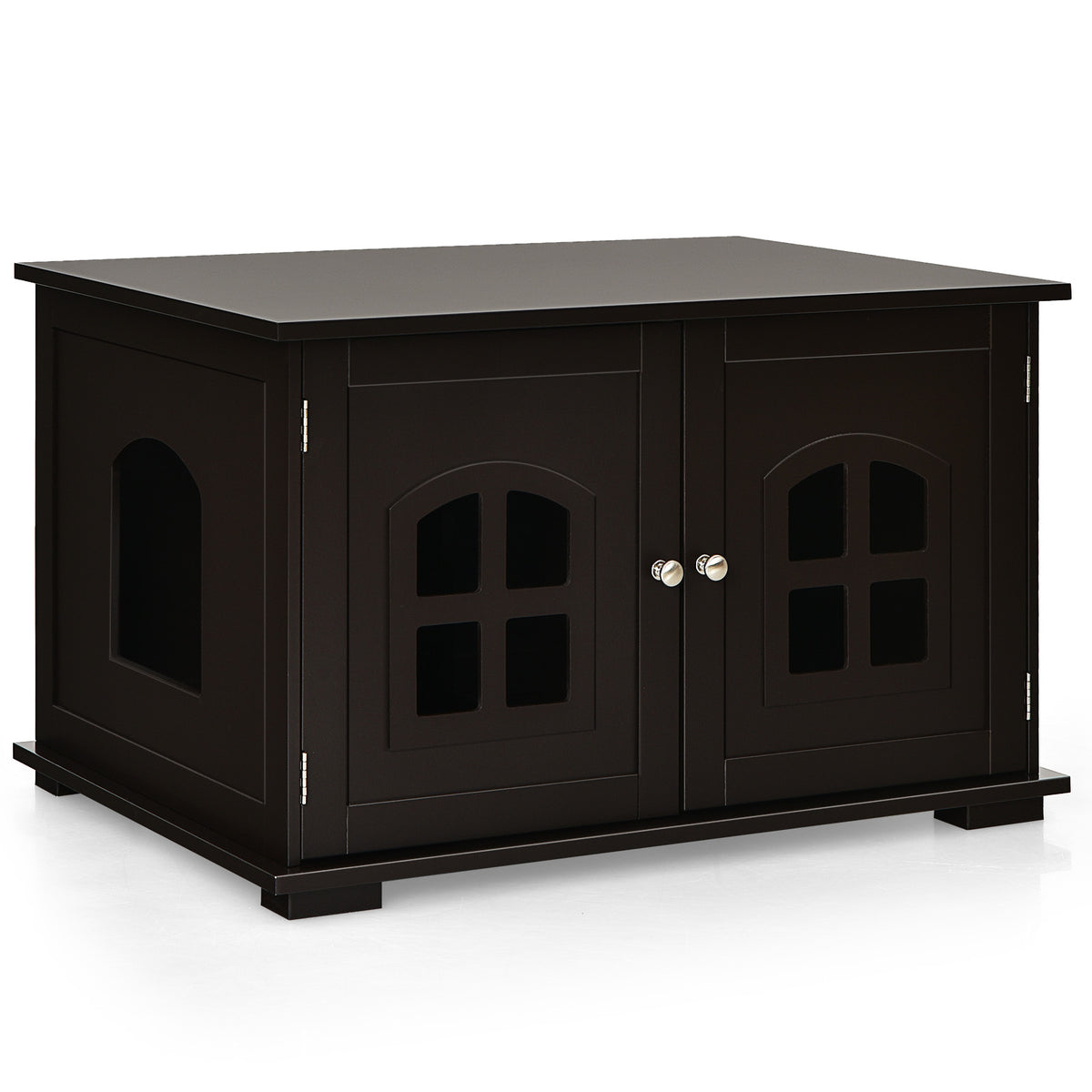 Large Wooden Cat Litter Box Enclosure Hidden Cat Washroom with Divider-Brown-Cat Houses-DECOROLALA