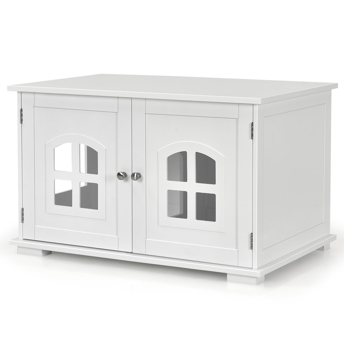 Large Wooden Cat Litter Box Enclosure Hidden Cat Washroom with Divider-White-Cat Houses-DECOROLALA