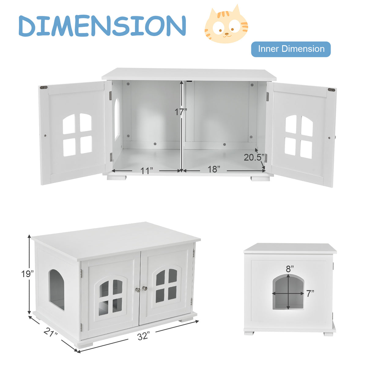 Large Wooden Cat Litter Box Enclosure Hidden Cat Washroom with Divider-White-Cat Houses-DECOROLALA