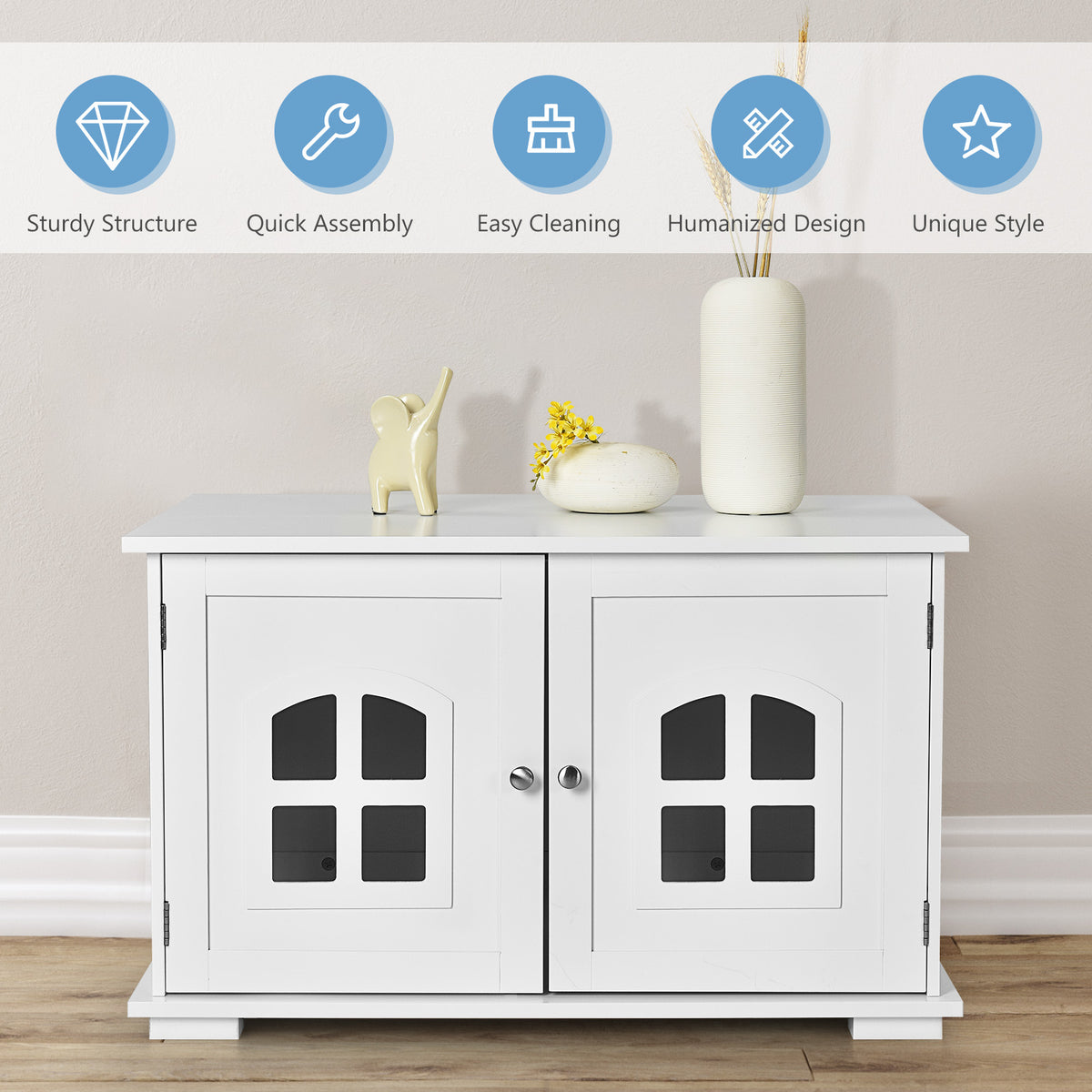 Large Wooden Cat Litter Box Enclosure Hidden Cat Washroom with Divider-White-Cat Houses-DECOROLALA