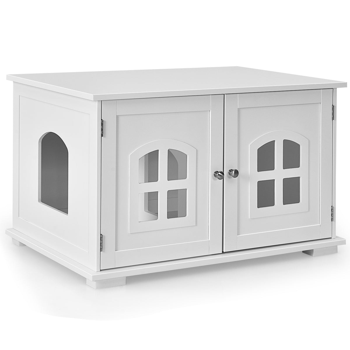 Large Wooden Cat Litter Box Enclosure Hidden Cat Washroom with Divider-White-Cat Houses-DECOROLALA