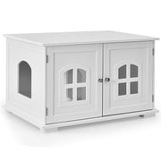 Large Wooden Cat Litter Box Enclosure Hidden Cat Washroom with Divider-White-Cat Houses-DECOROLALA