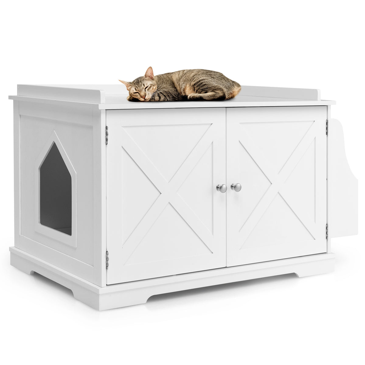 Large Wooden Cat Litter Box Enclosure with the Storage Rack-White-Cat Houses-DECOROLALA