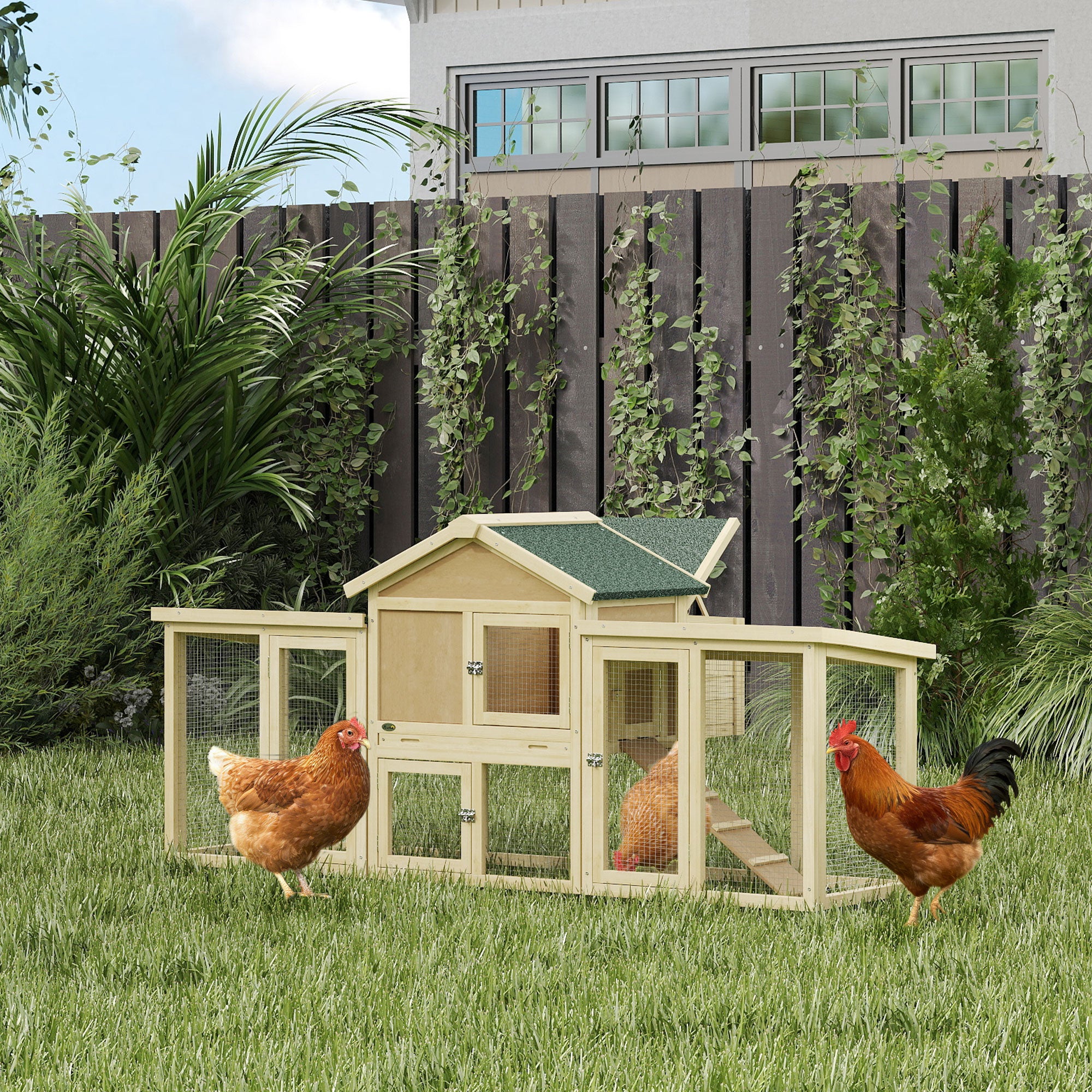 Large Wooden Chicken Coop - 80" Outdoor Rabbit Hutch with Run-Small Animals-DECOROLALA