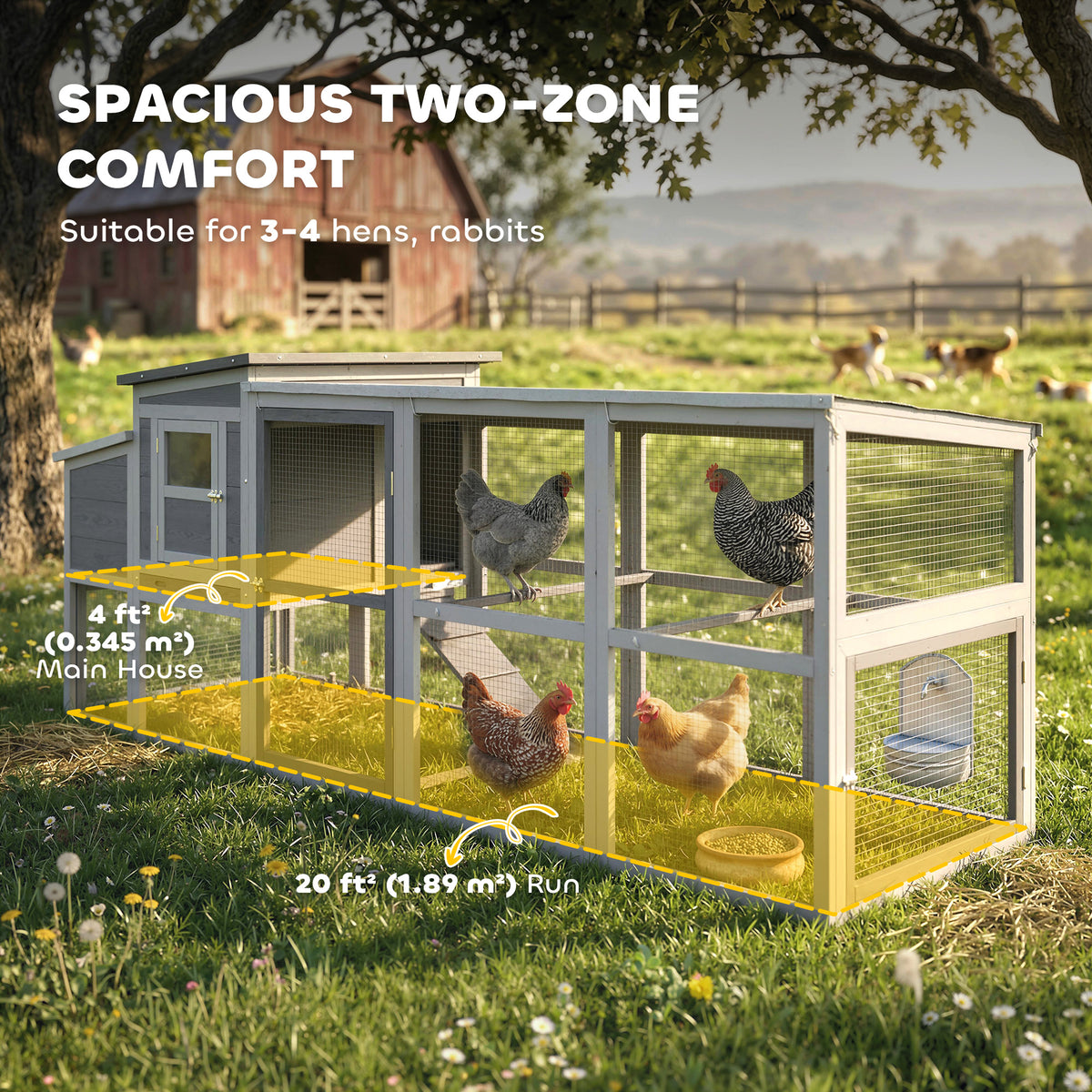 Large Wooden Chicken Coop with Run and Nesting Box - Grey-Small Animals-DECOROLALA