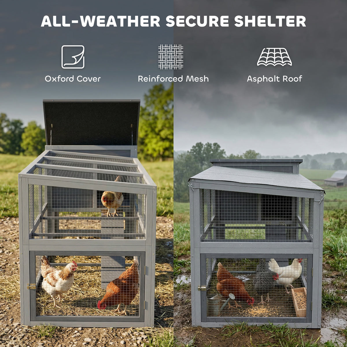 Large Wooden Chicken Coop with Run and Nesting Box - Grey-Small Animals-DECOROLALA