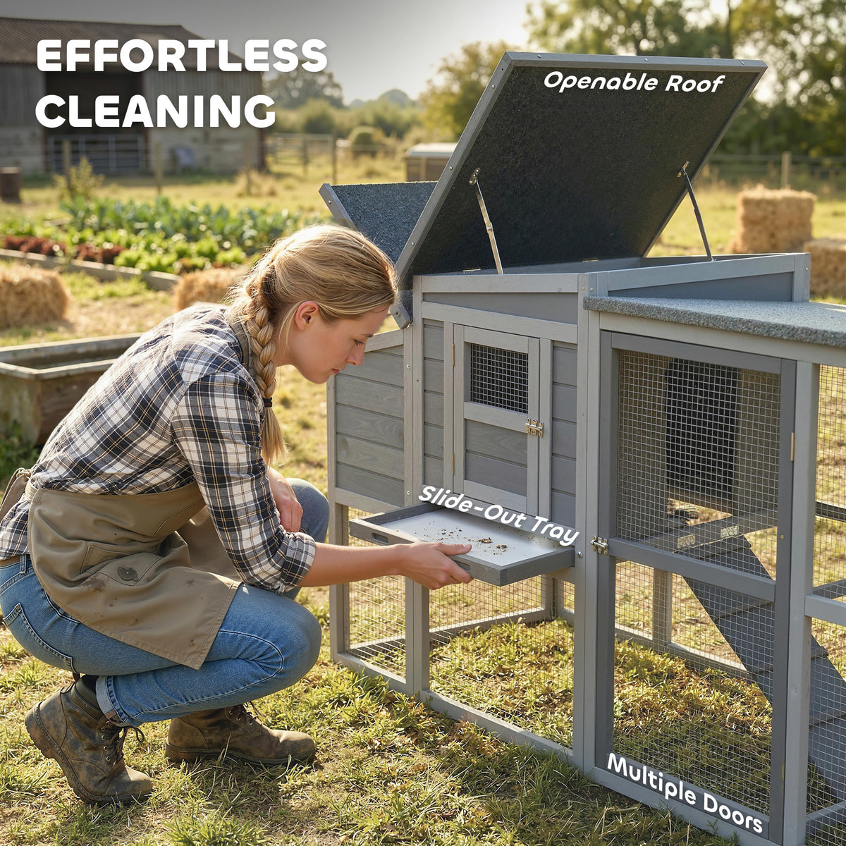 Large Wooden Chicken Coop with Run and Nesting Box - Grey-Small Animals-DECOROLALA